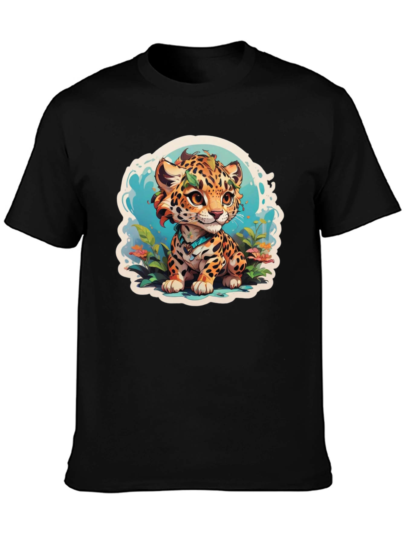 Cute Jaguar Cub Graphic Tee - Stylish Black T-Shirt