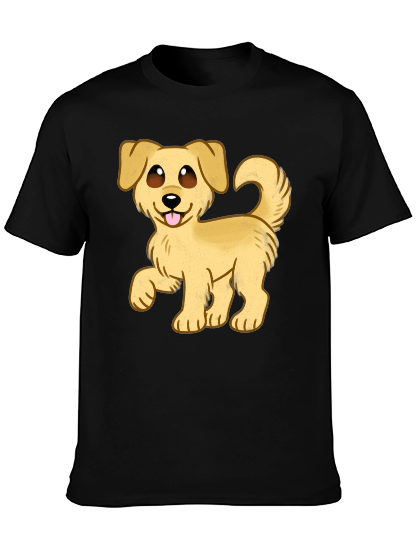 Cartoon Dog Graphic T-Shirt - Black Cotton Blend
