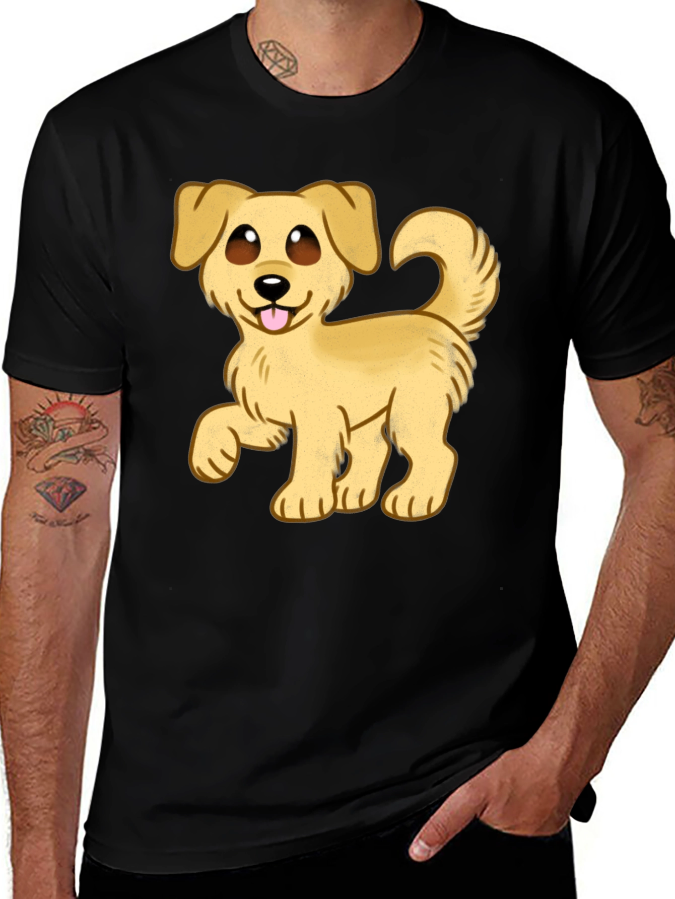 Cartoon Dog Graphic T-Shirt - Black Cotton Blend