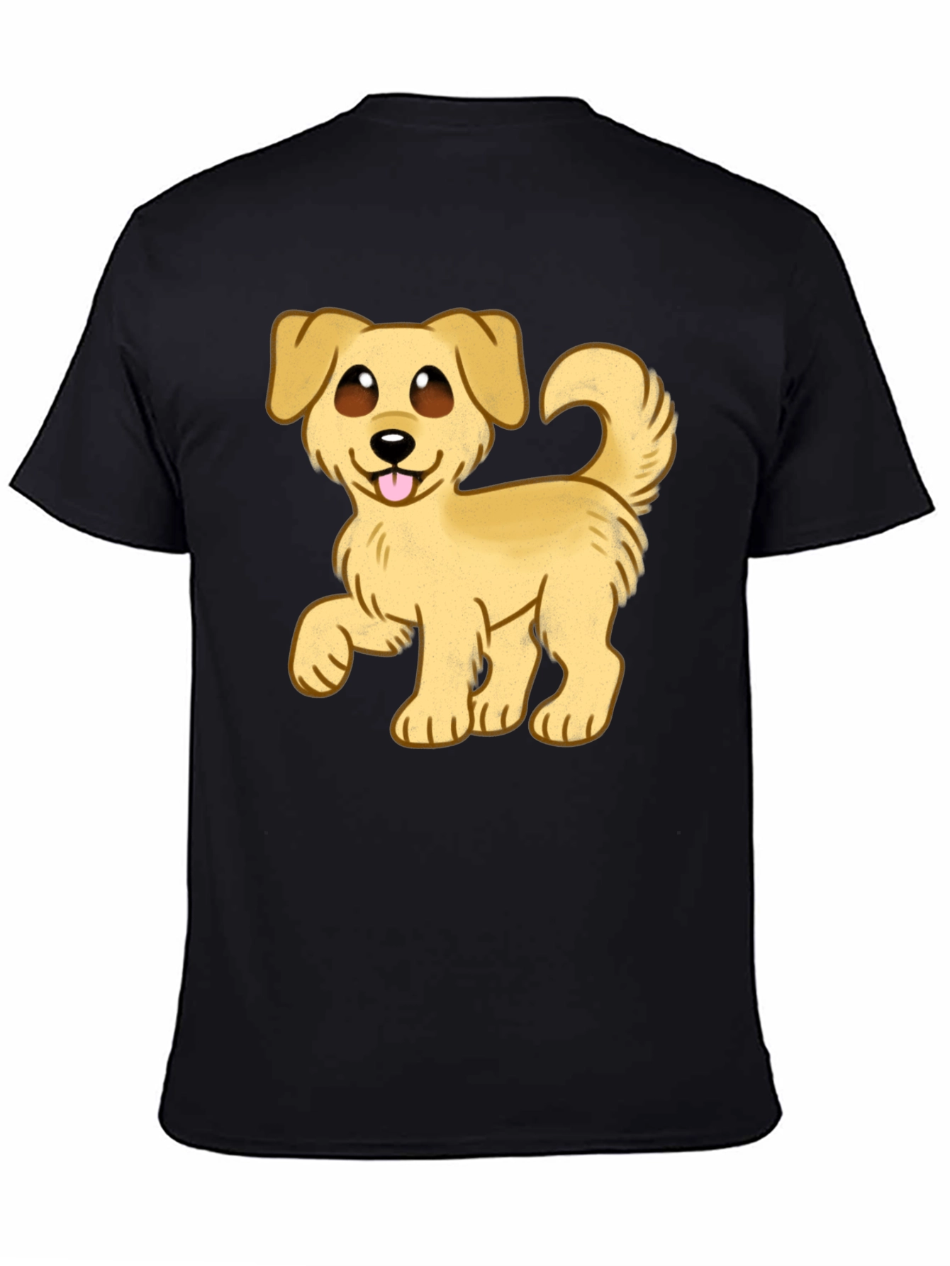 Cartoon Dog Graphic T-Shirt - Black Cotton Blend