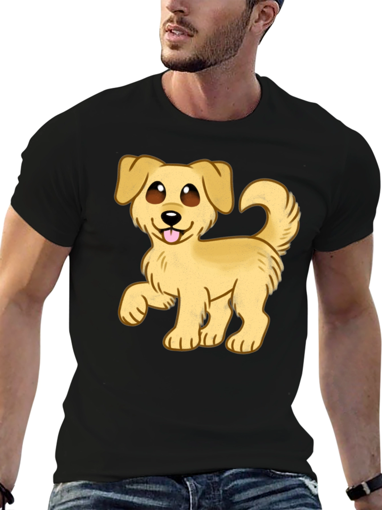 Cartoon Dog Graphic T-Shirt - Black Cotton Blend