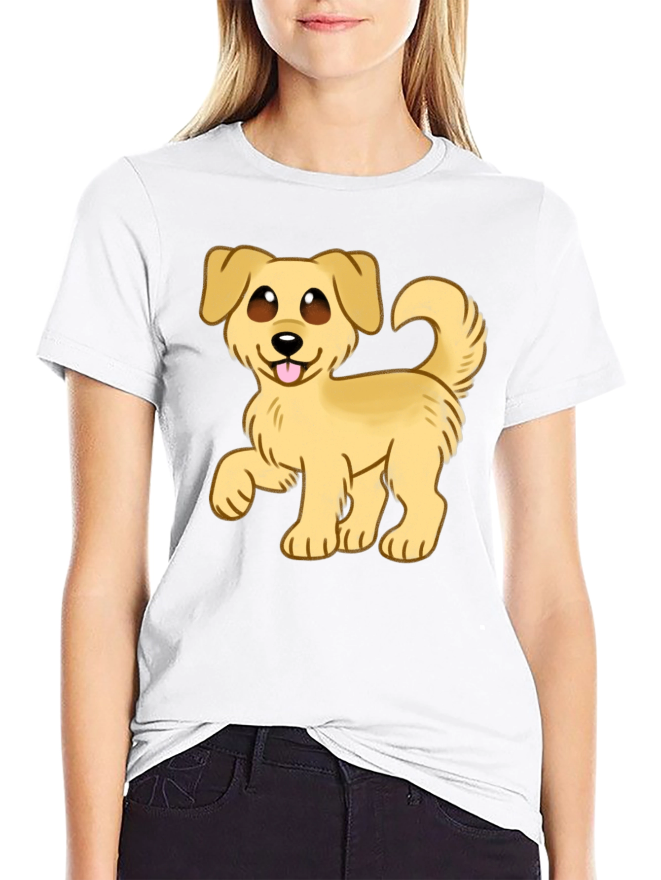 Cartoon Dog Graphic T-Shirt - Black Cotton Blend