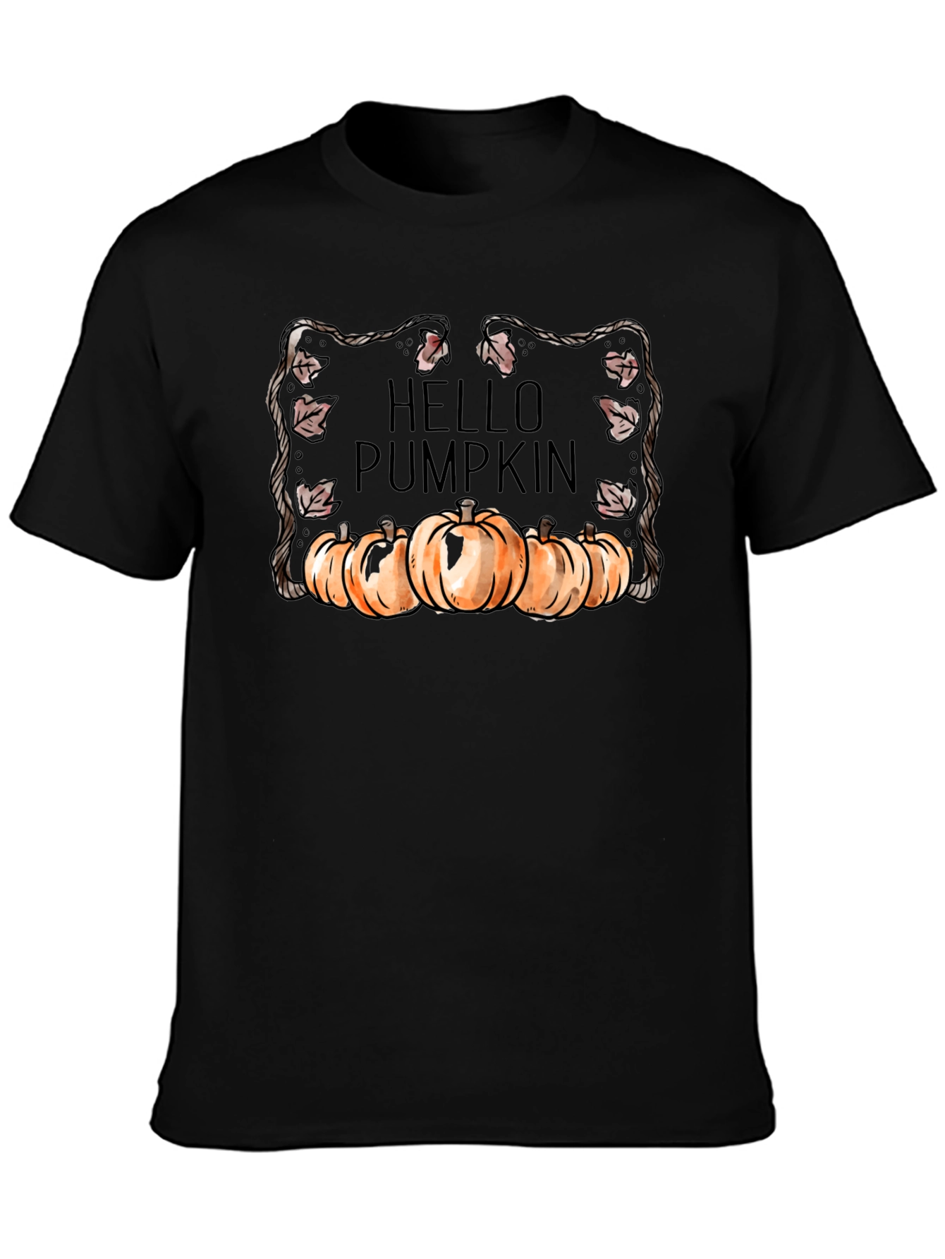 Hello Pumpkin Black T-Shirt - Autumn Harvest