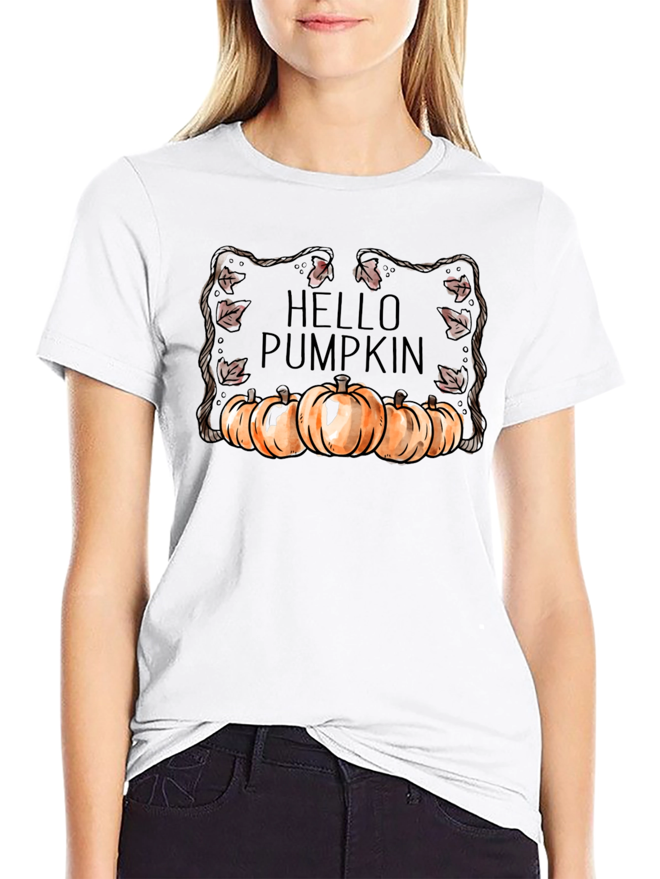 Hello Pumpkin Black T-Shirt - Autumn Harvest