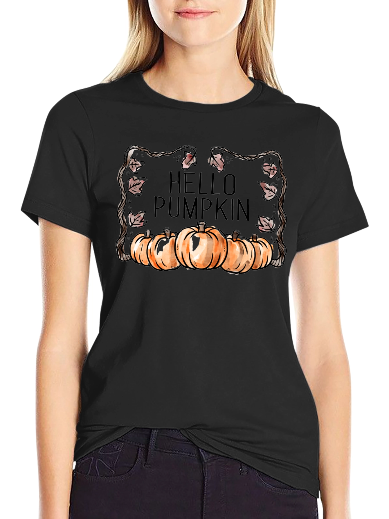 Hello Pumpkin Black T-Shirt - Autumn Harvest