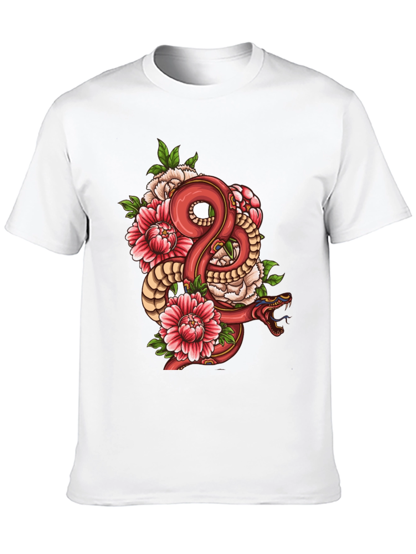Snake & Floral Graphic Black T-Shirt