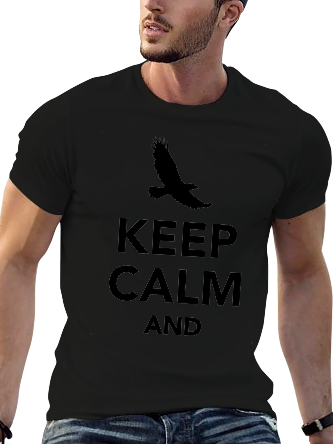 Keep Calm Eagle Graphic Tee - Black Casual T-Shirt