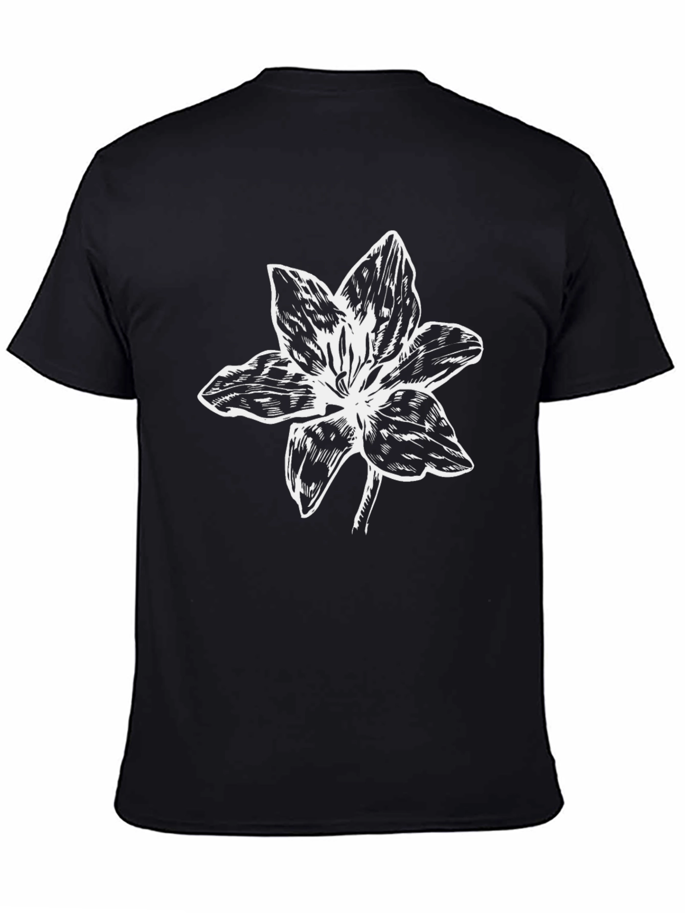 Black T-Shirt with White Flower Graphic