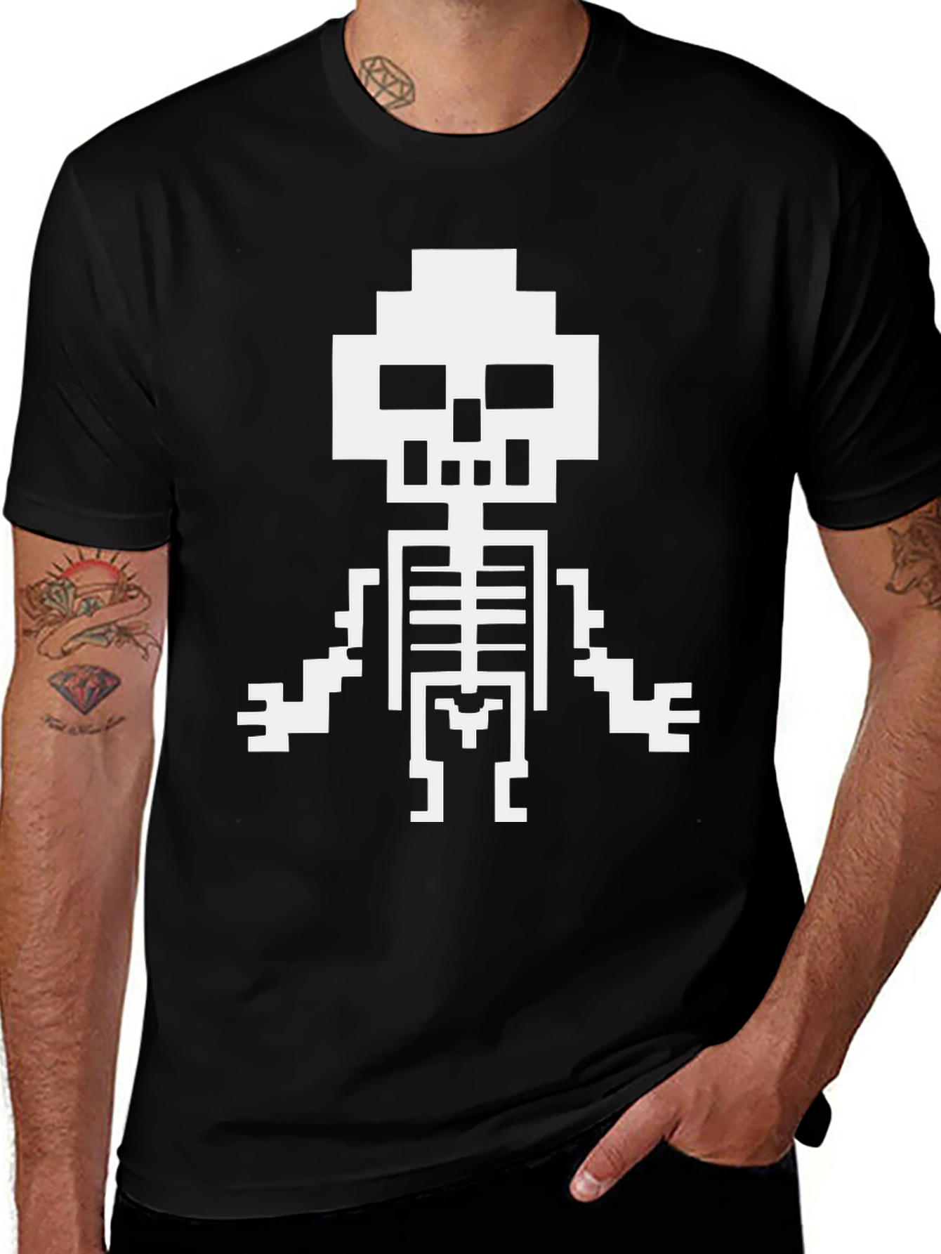 Pixel Skeleton Graphic Tee - Black