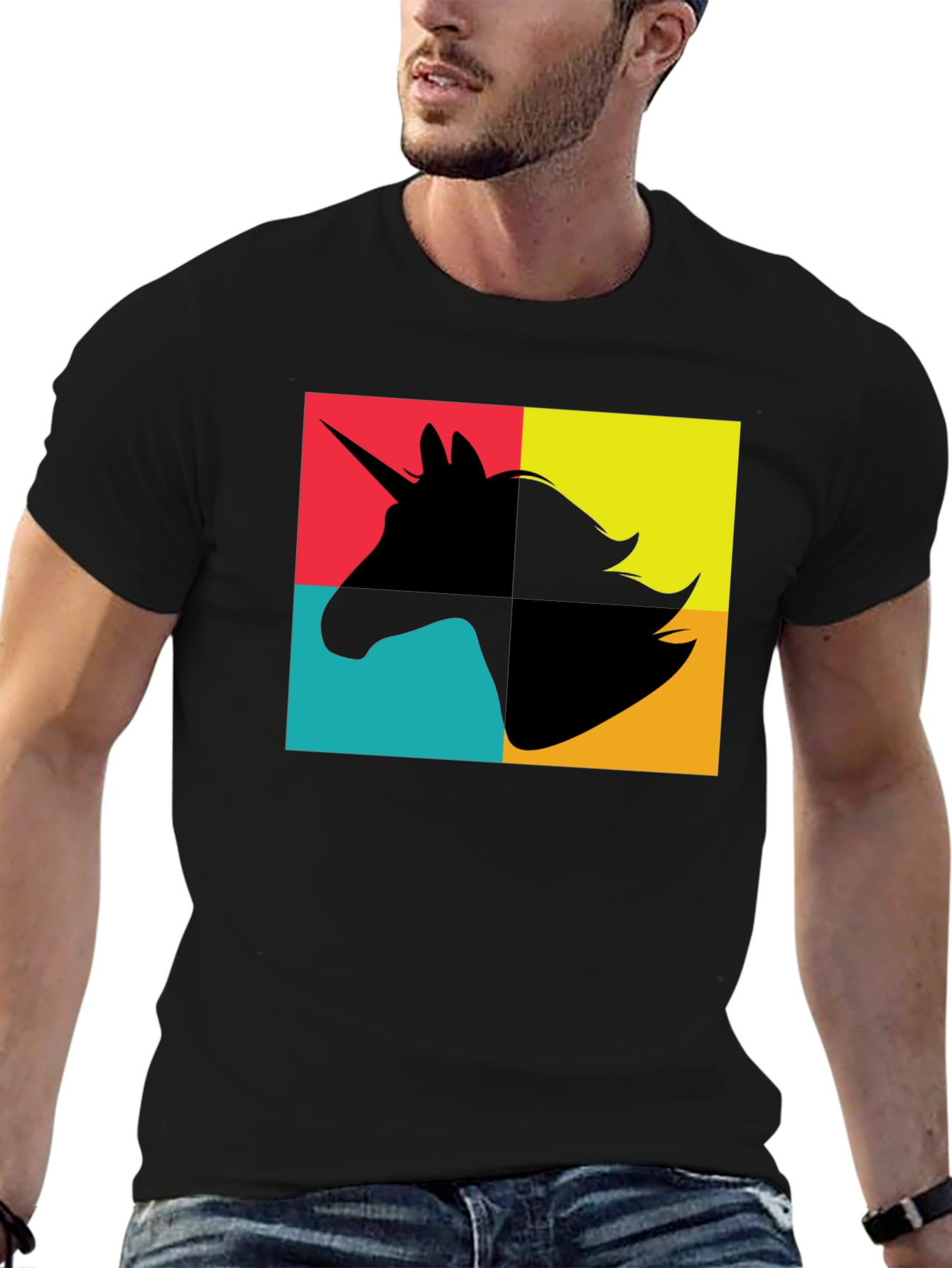 Unicorn Pop Art Graphic Black T-Shirt