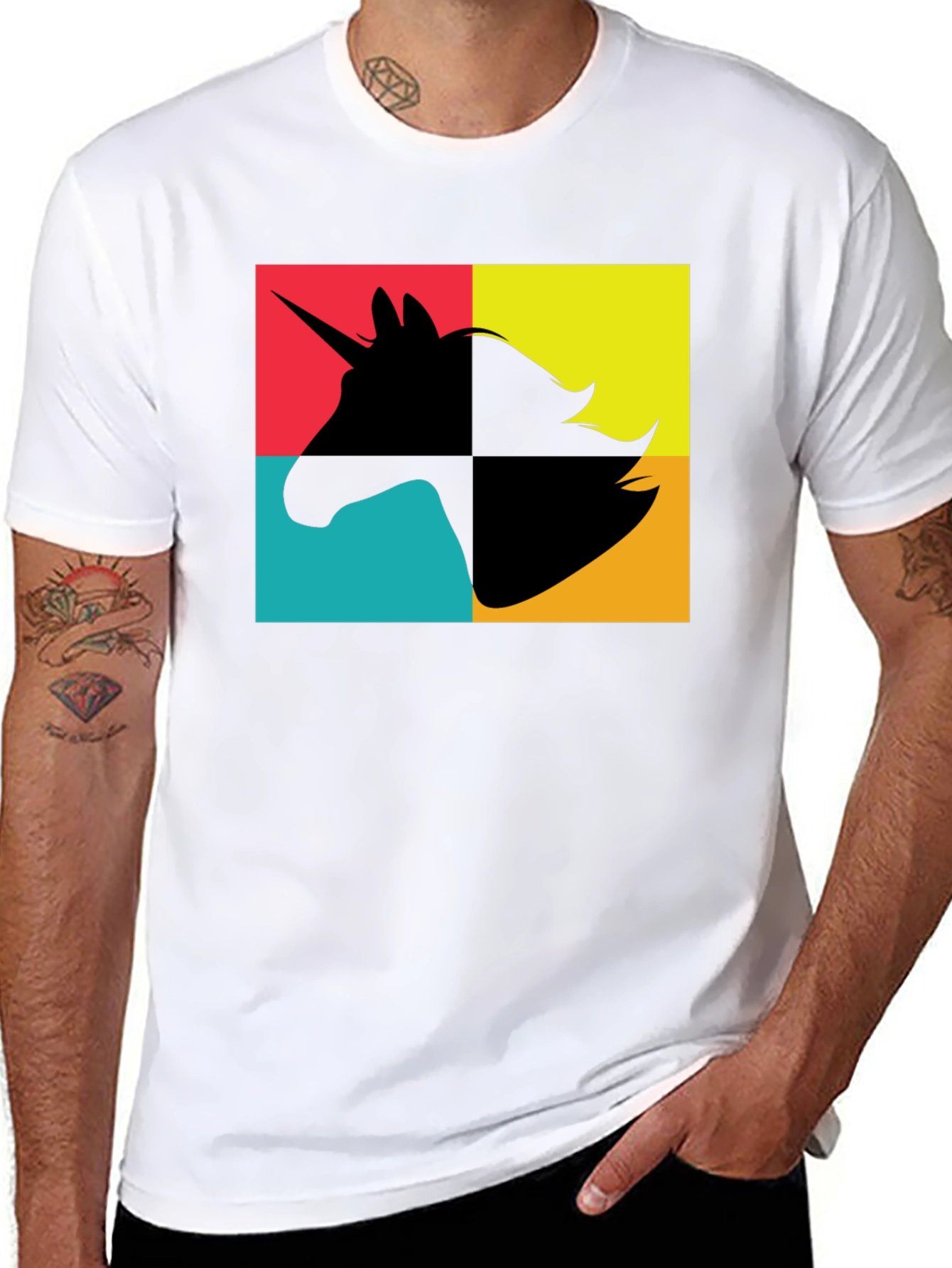 Unicorn Pop Art Graphic Black T-Shirt
