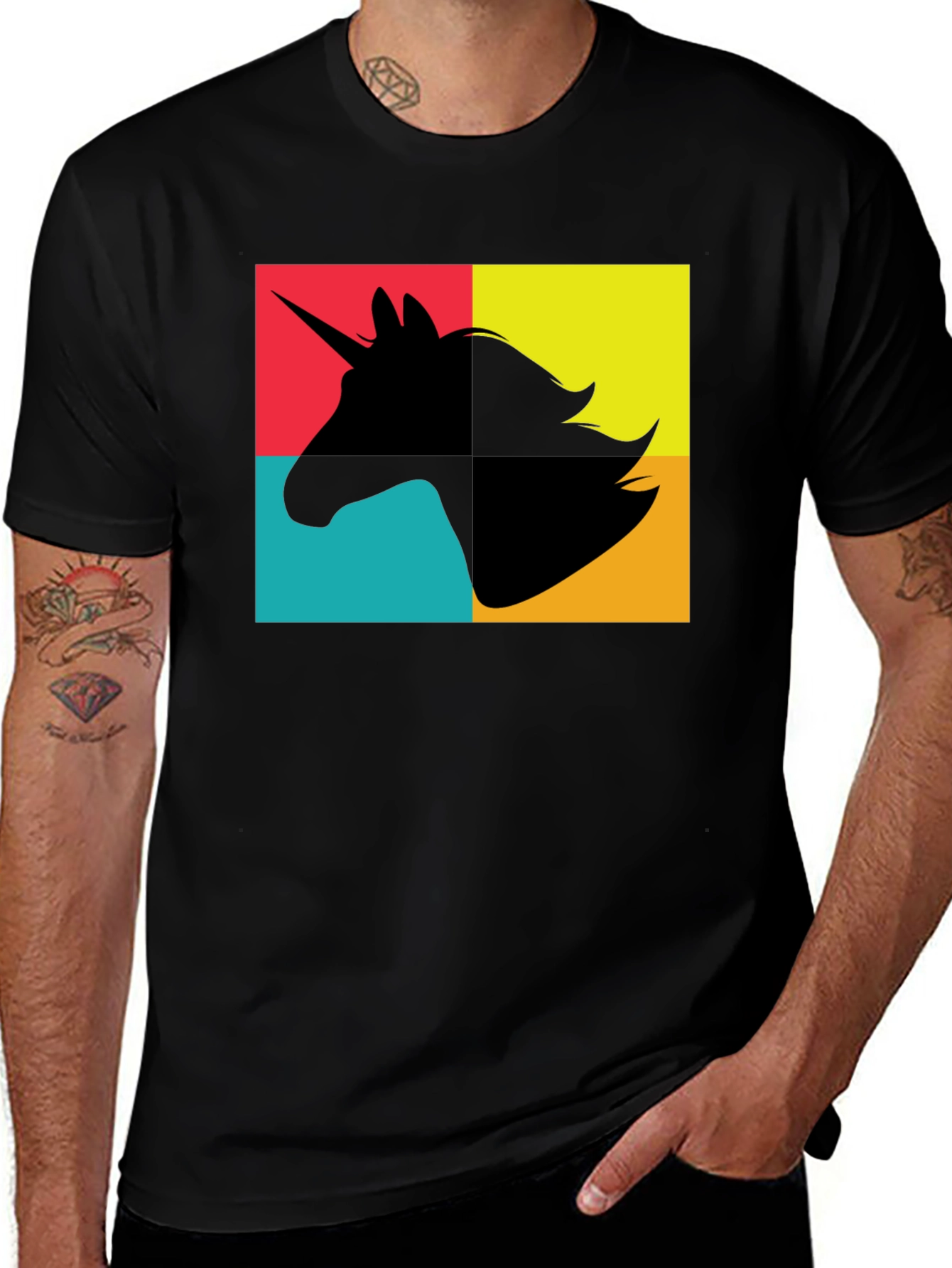 Unicorn Pop Art Graphic Black T-Shirt