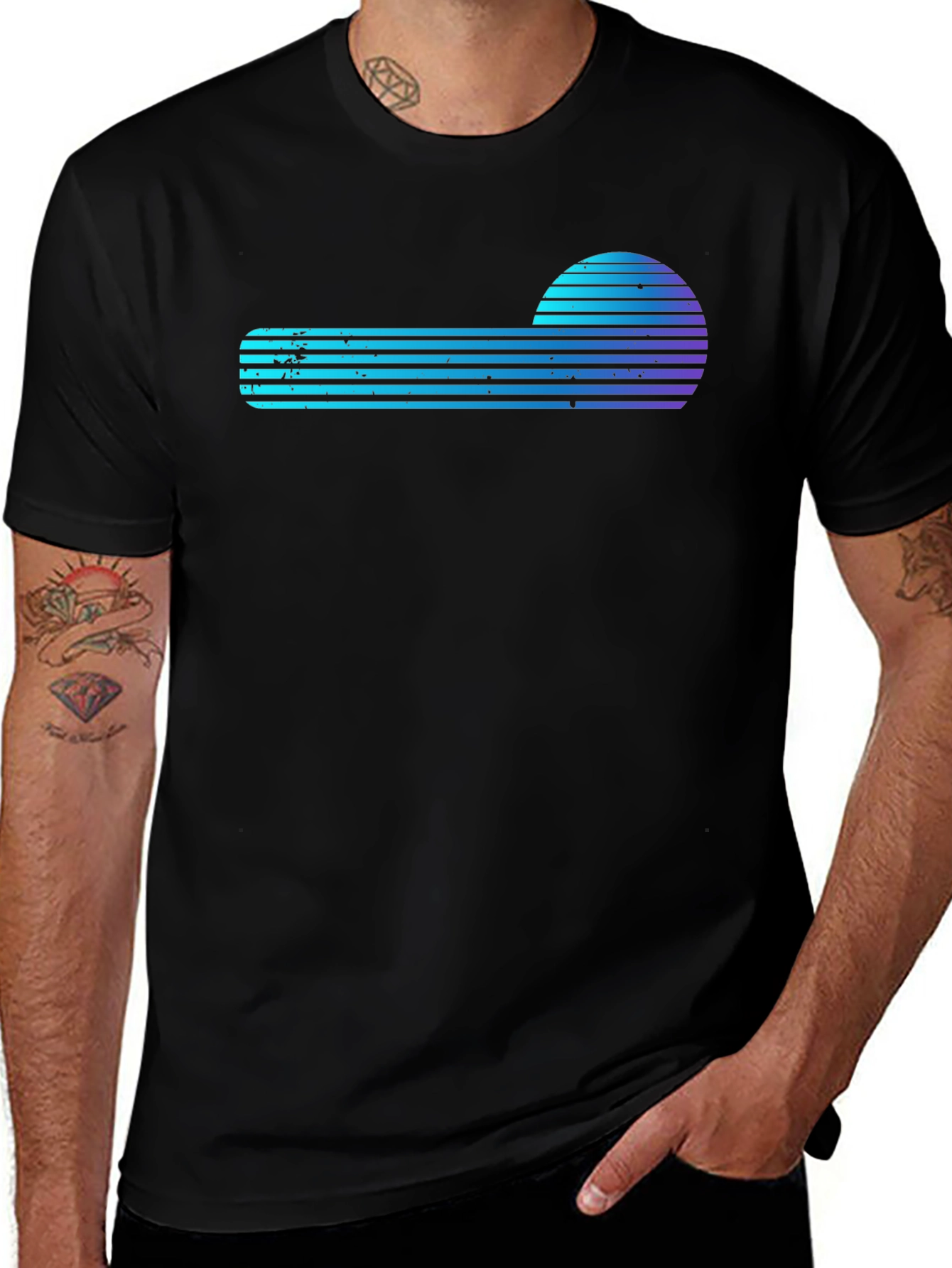 Retro Wave Graphic Tee - Synthwave Sun Design