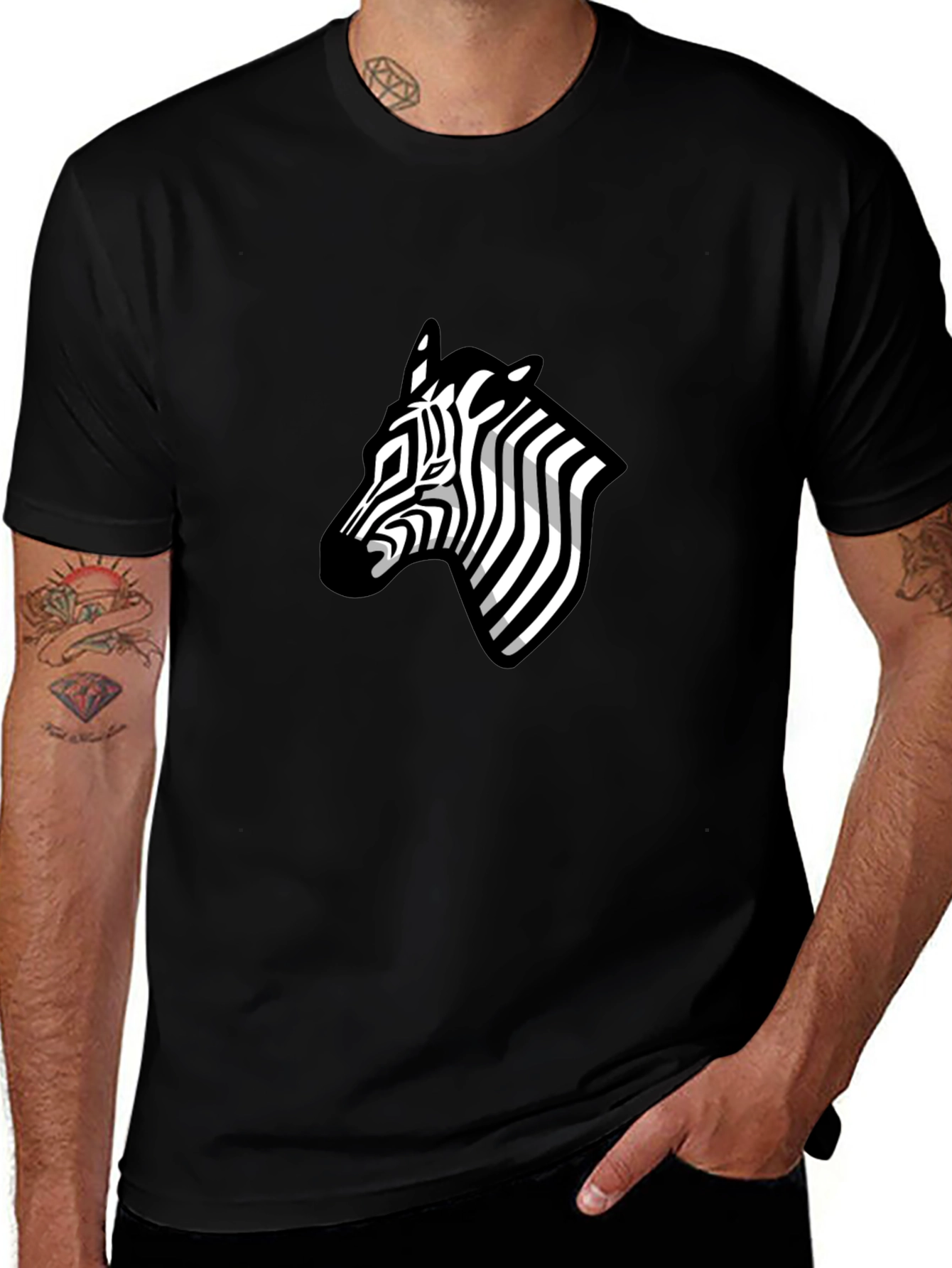 Zebra Head Graphic Tee - Black Casual T-Shirt