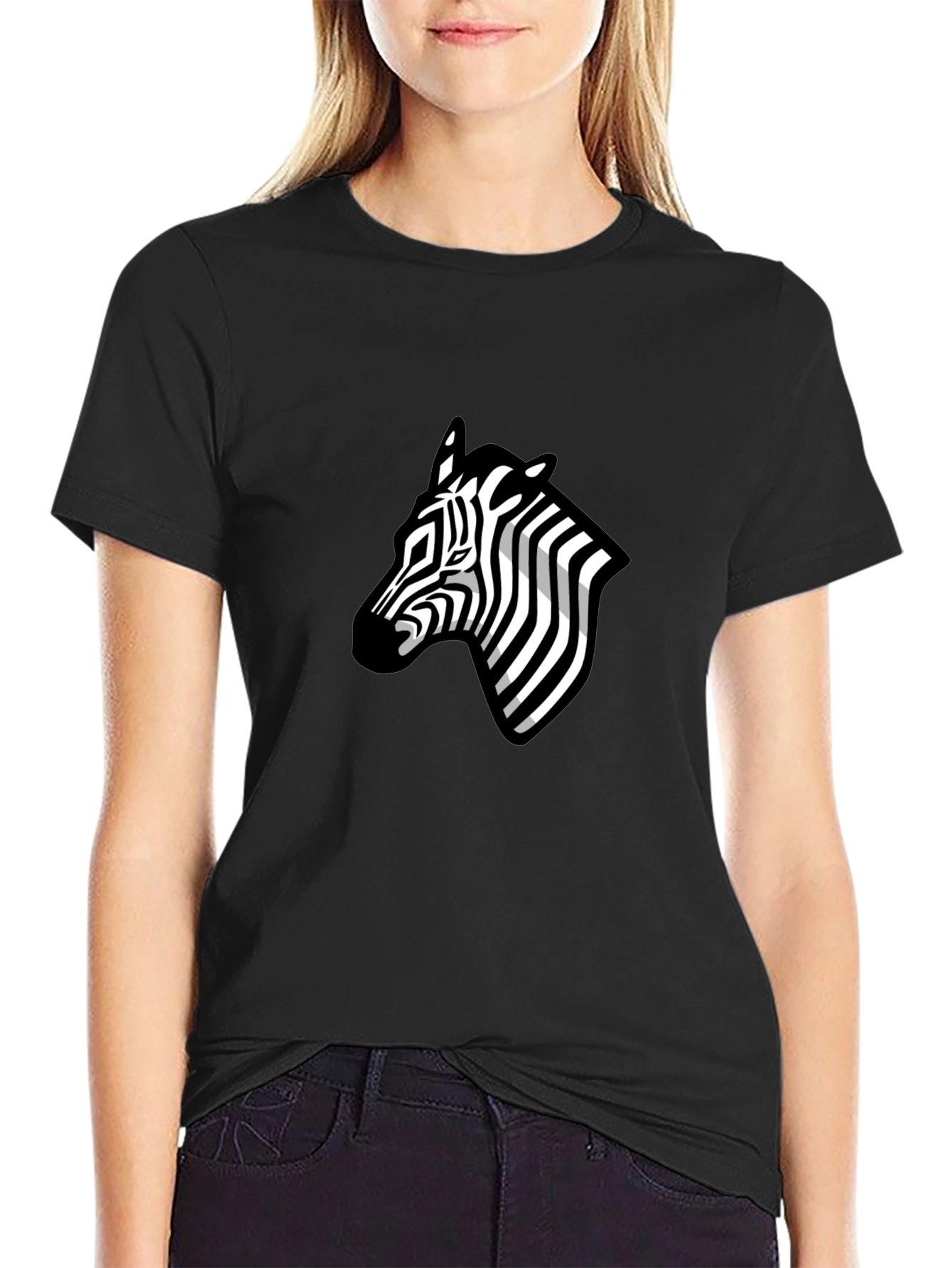 Zebra Head Graphic Tee - Black Casual T-Shirt