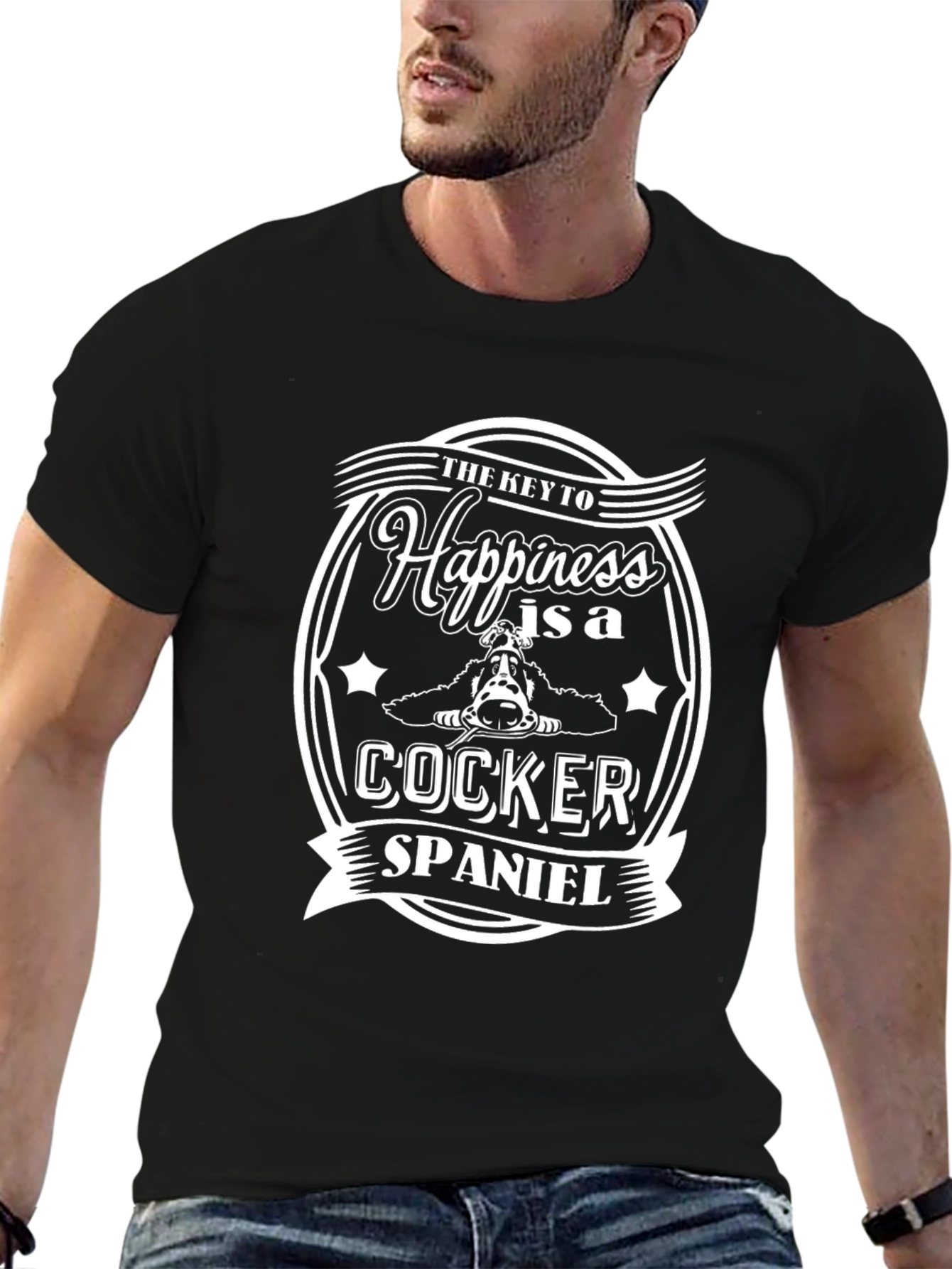 Happiness is a Cocker Spaniel T-Shirt - Black