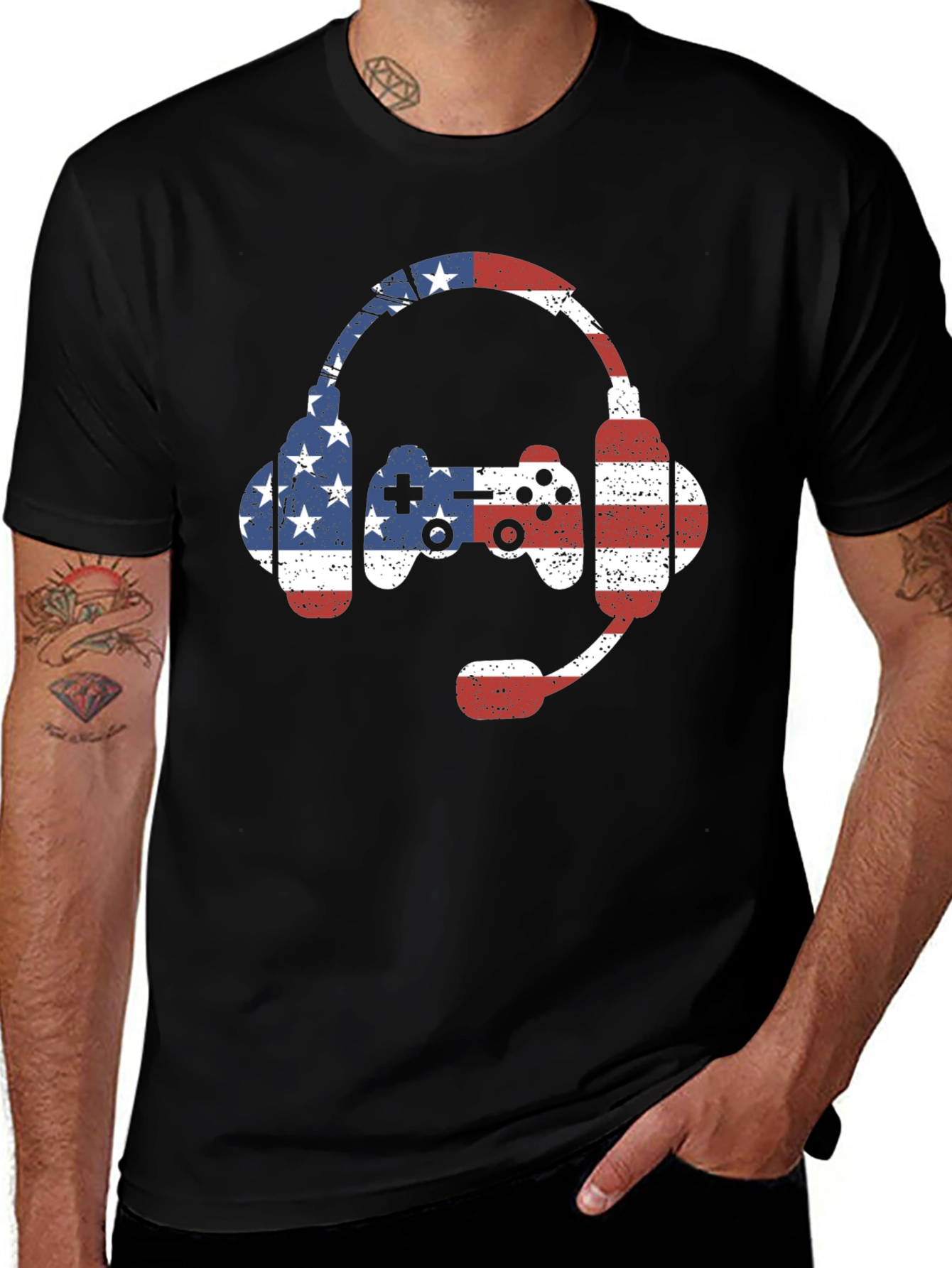 American Flag Gamer T-Shirt - Patriotic Gaming Tee