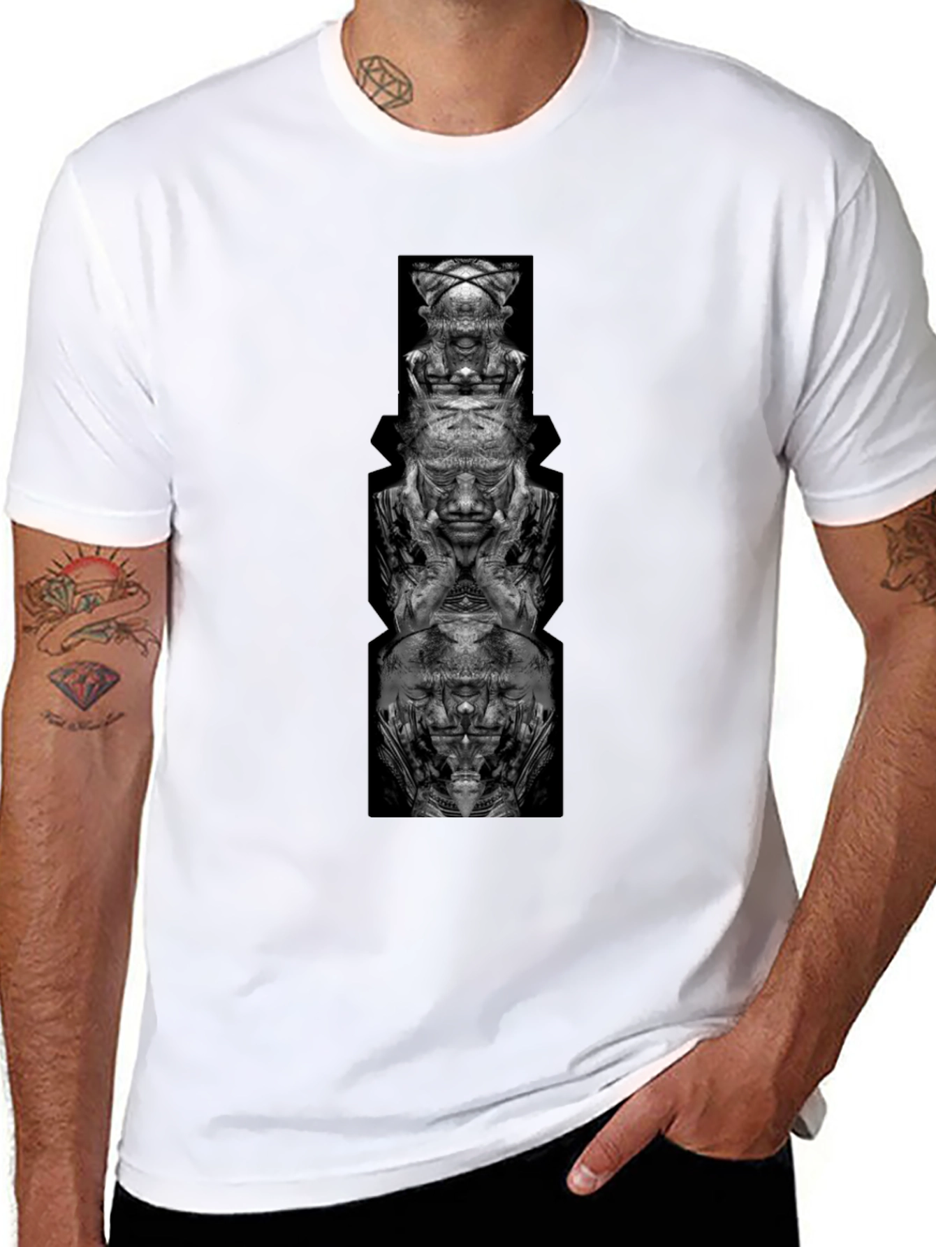 Abstract Totem Graphic Black T-Shirt
