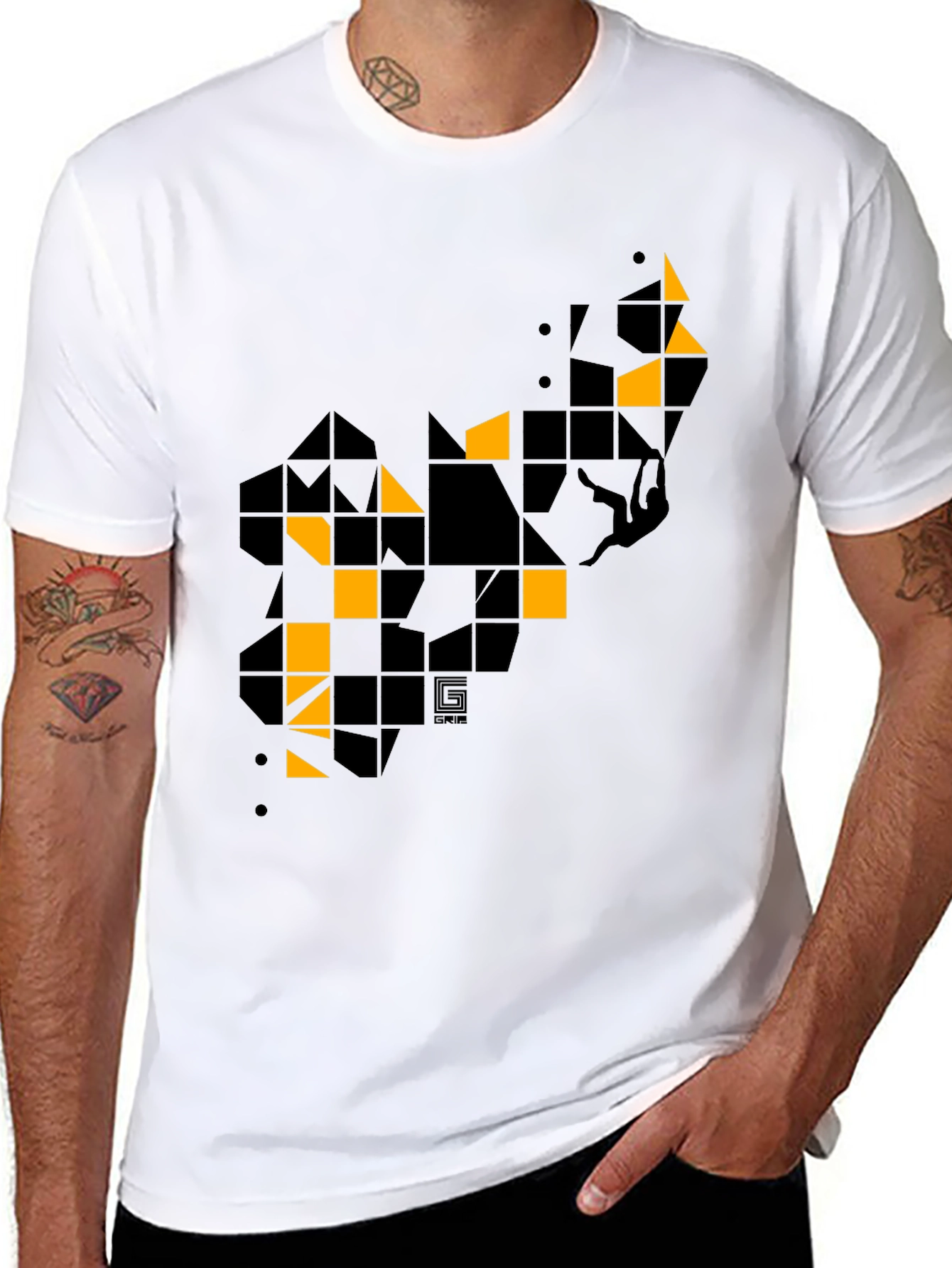 Geometric Graphic Print Mens Black T-Shirt