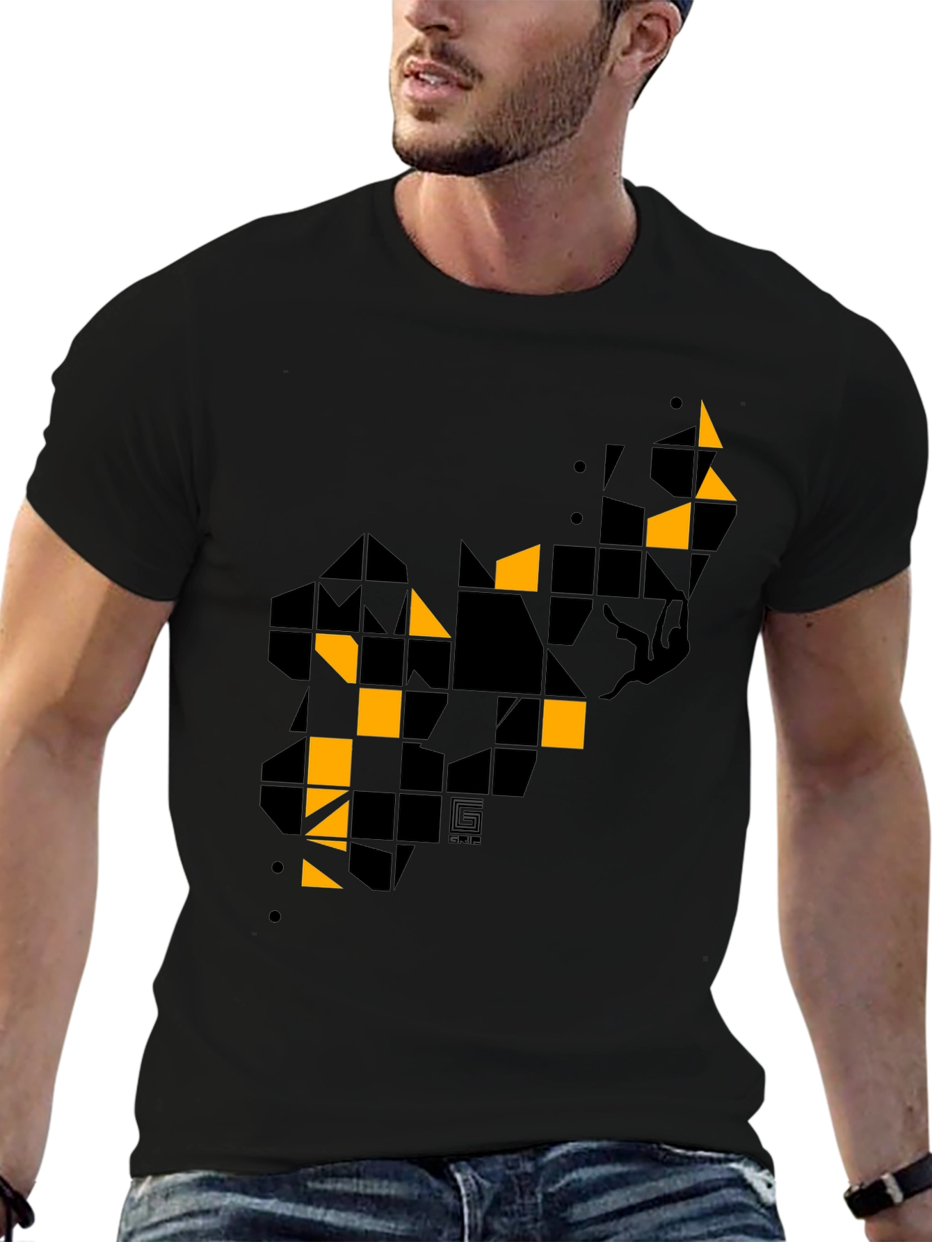 Geometric Graphic Print Mens Black T-Shirt
