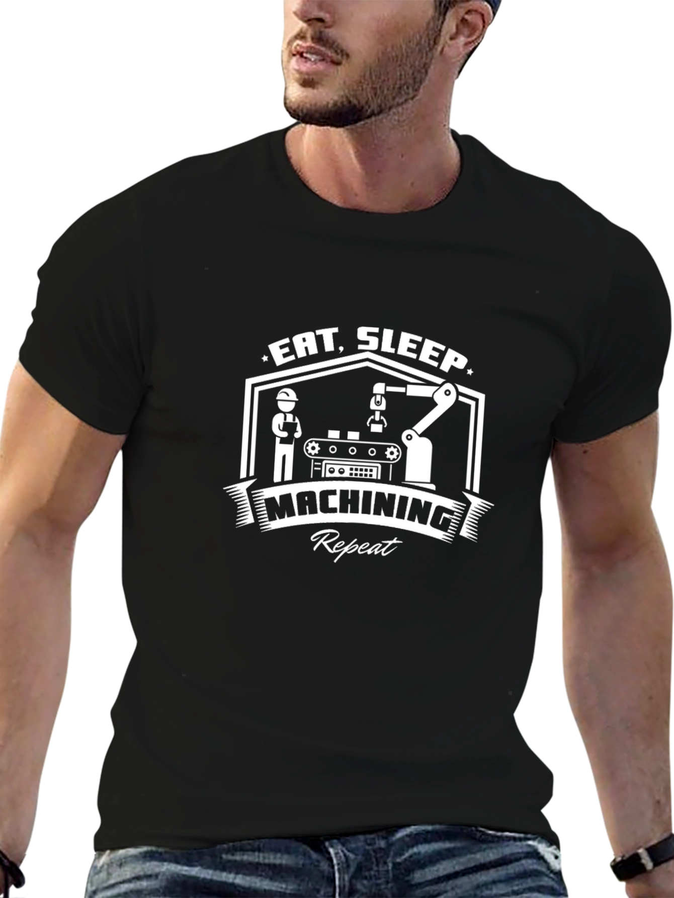 Eat Sleep Machining Repeat Black T-Shirt