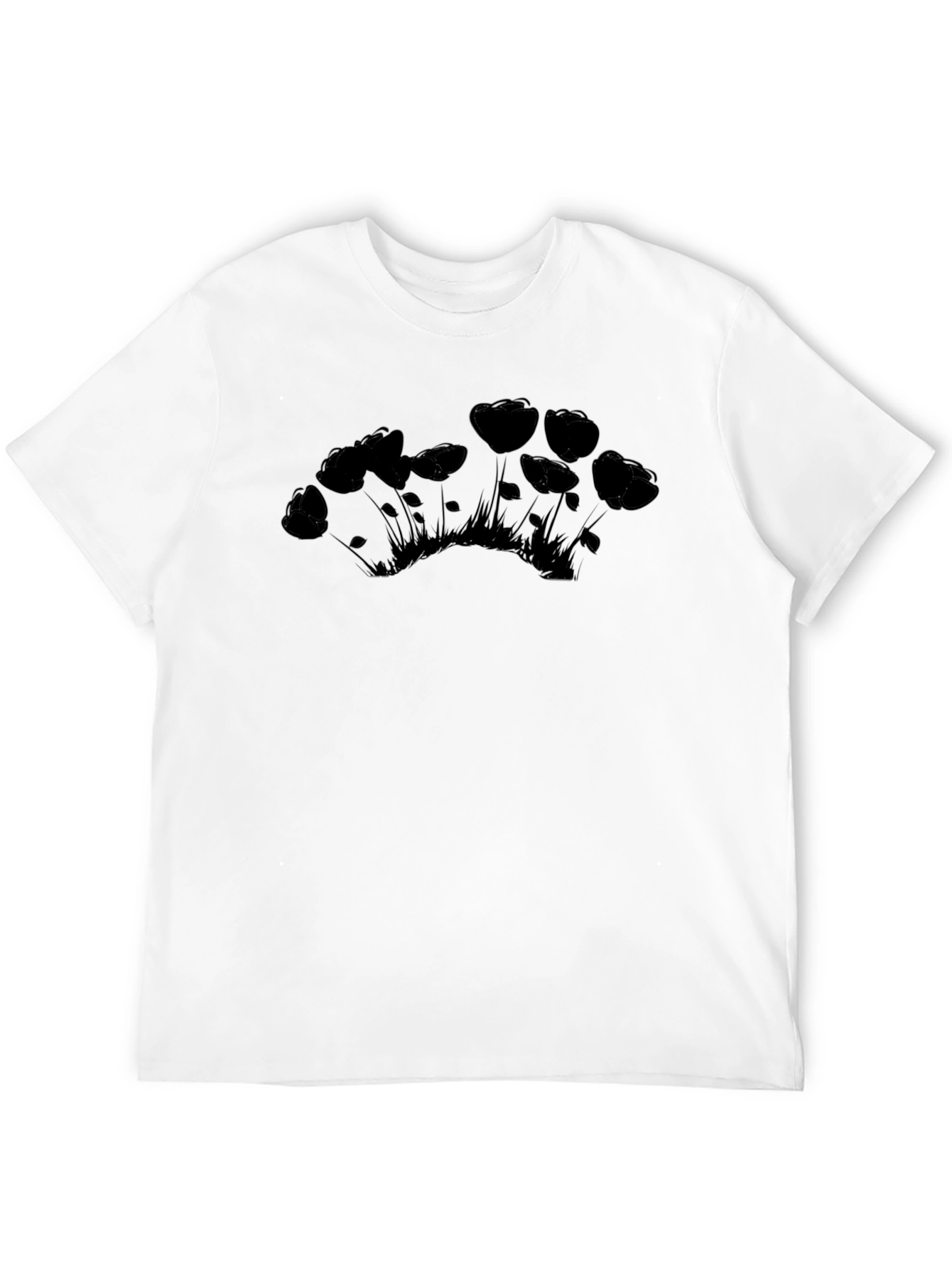 Black T-Shirt with Flower Silhouette Design