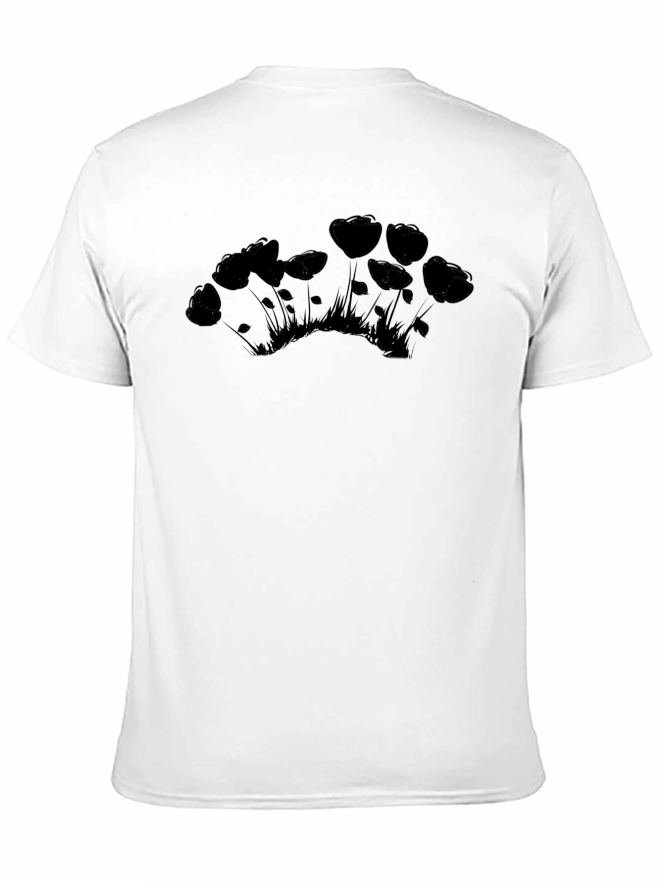 Black T-Shirt with Flower Silhouette Design