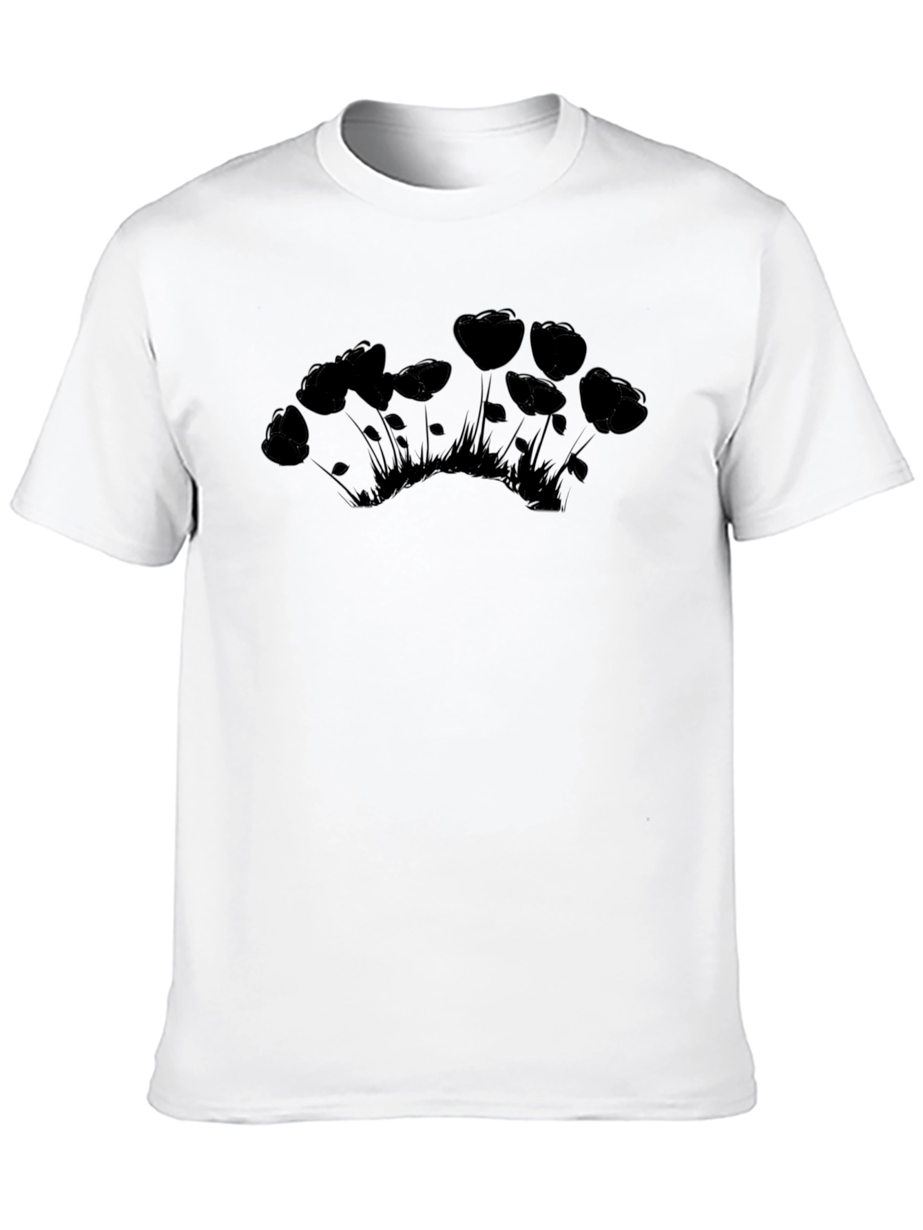 Black T-Shirt with Flower Silhouette Design