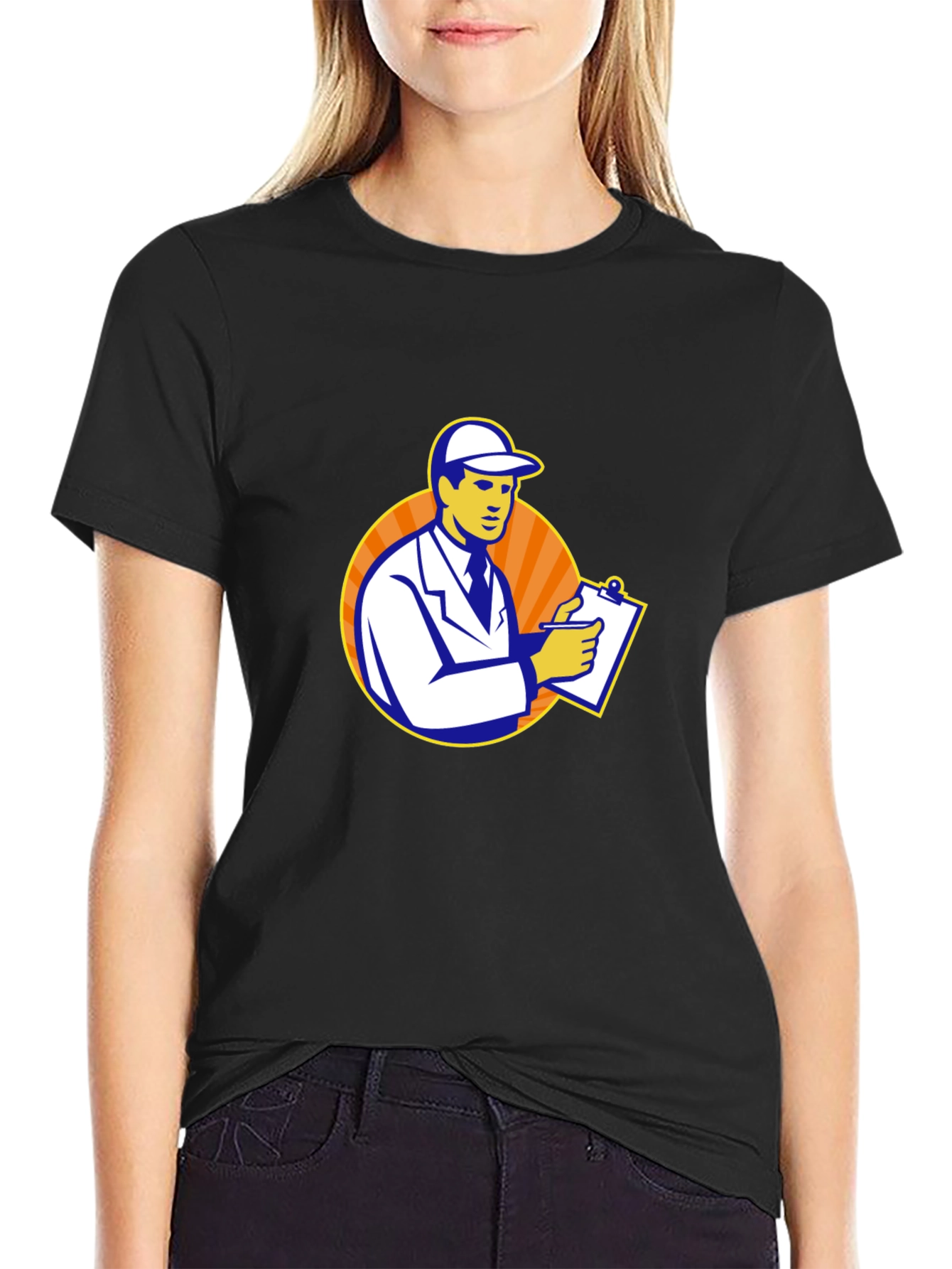 Cartoon Inspector Graphic Black T-Shirt