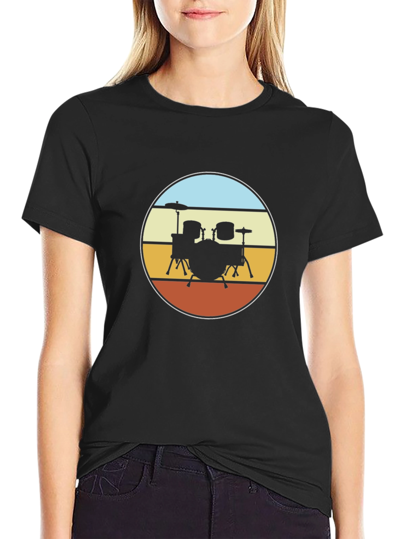 Retro Drum Set T-Shirt - Black