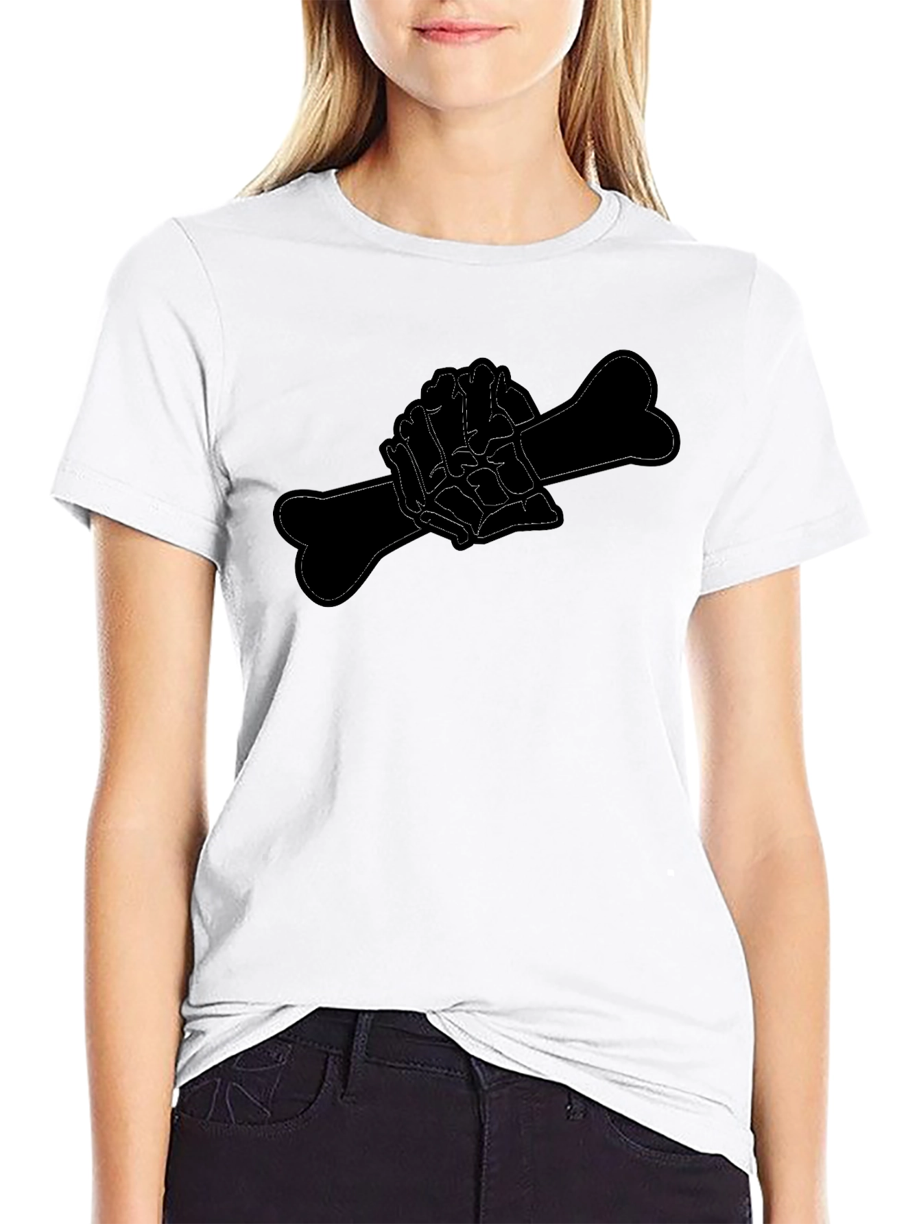 Black Tee with Bone Hand Design