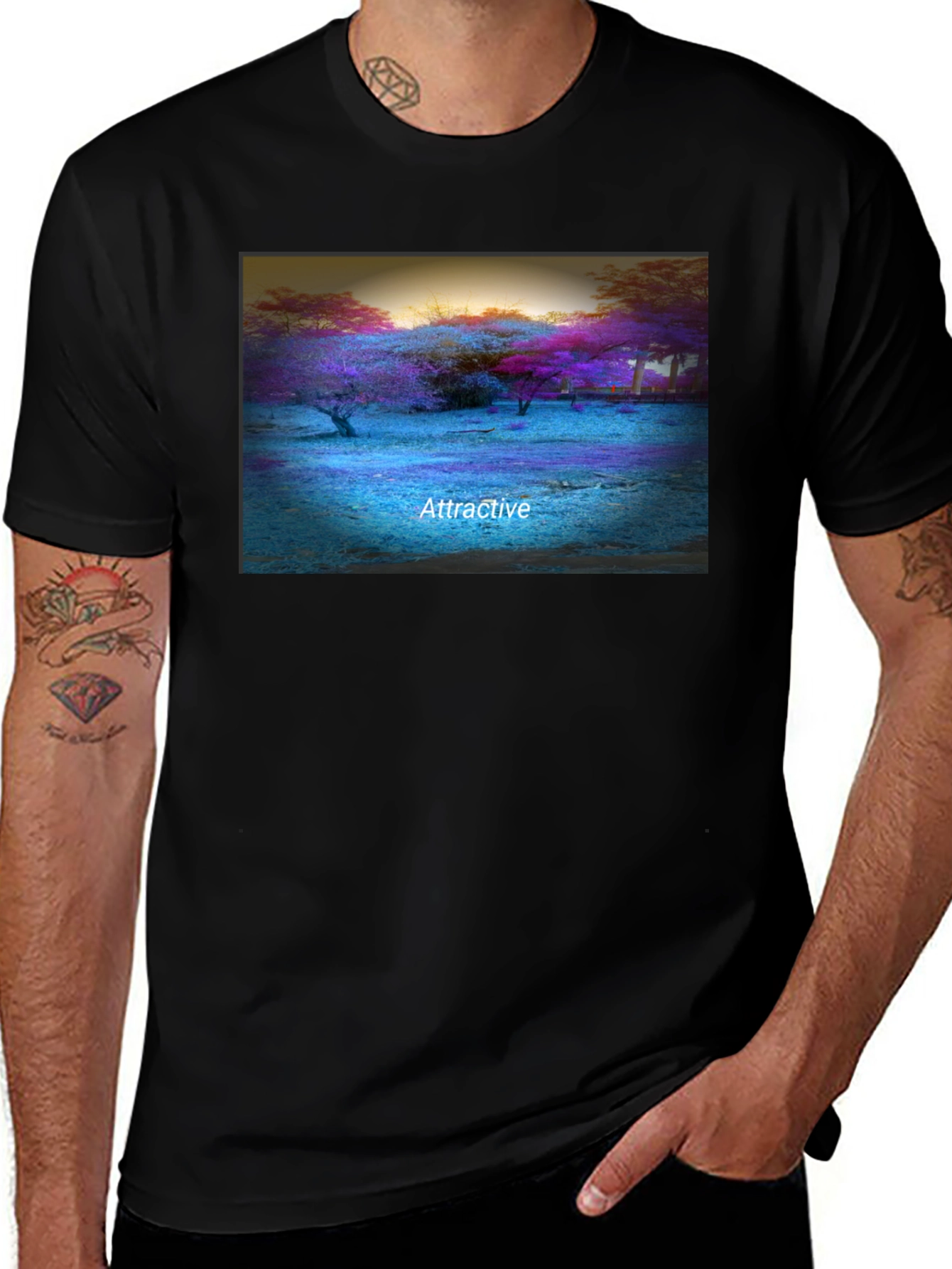 Attractive Nature Scene Black T-Shirt