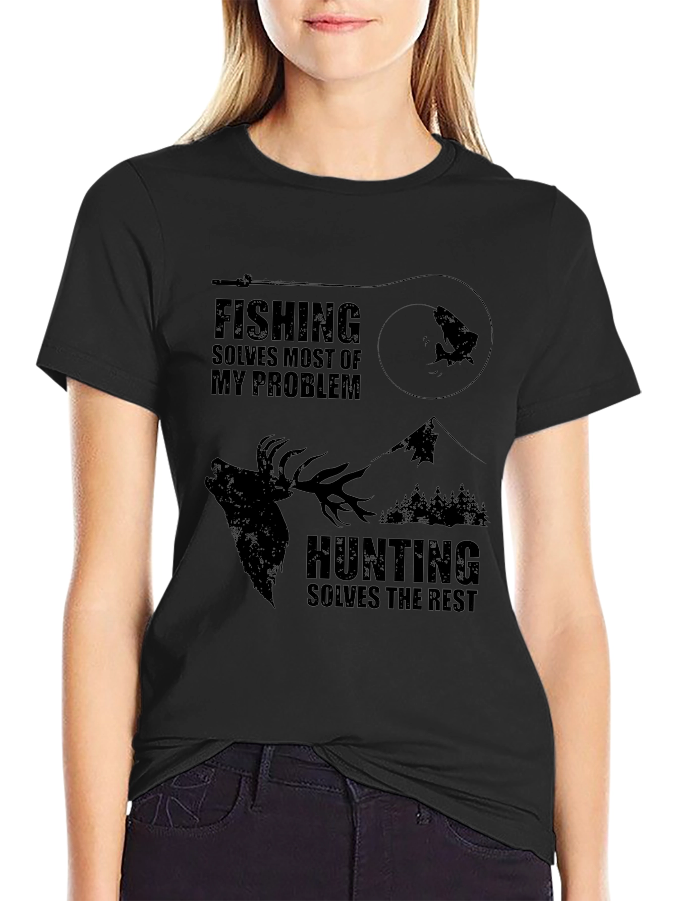 Fishing and Hunting Graphic Print T-Shirt