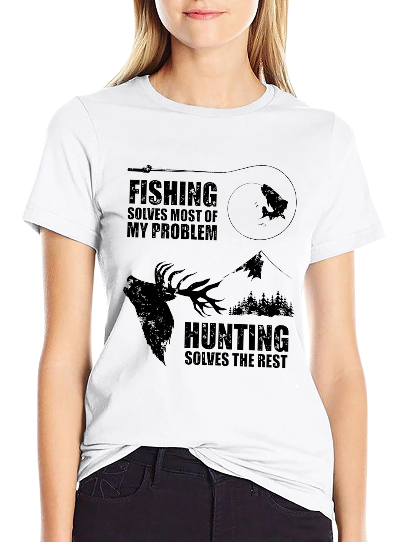Fishing and Hunting Graphic Print T-Shirt