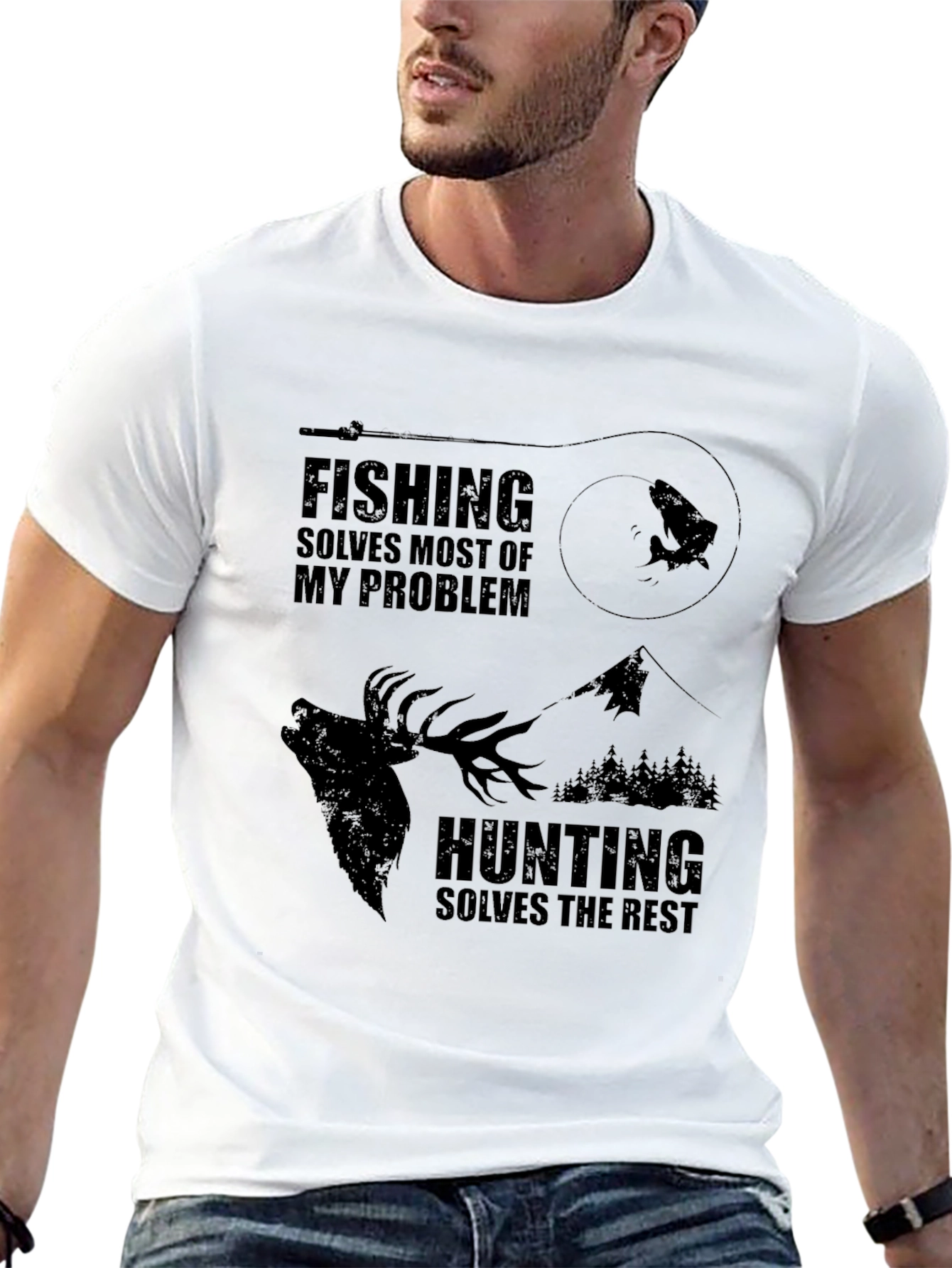 Fishing and Hunting Graphic Print T-Shirt