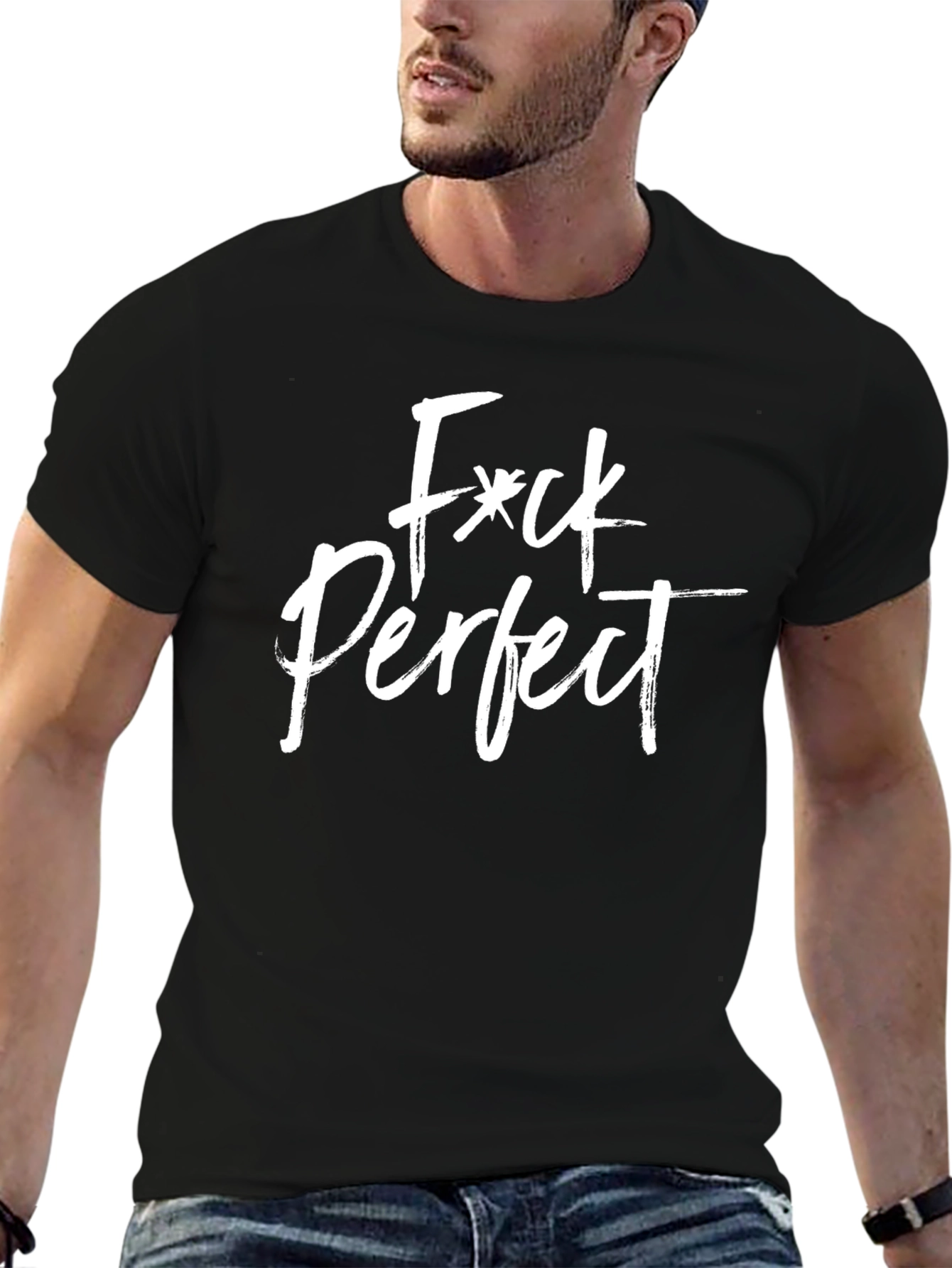 Fuck Perfect Graphic Print T-Shirt - Black