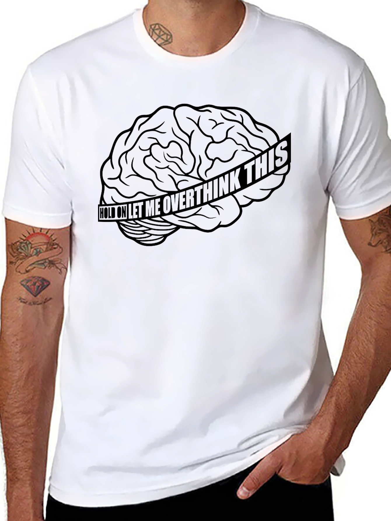 Overthink Brain Graphic Black Tee - Bold Statement Shirt