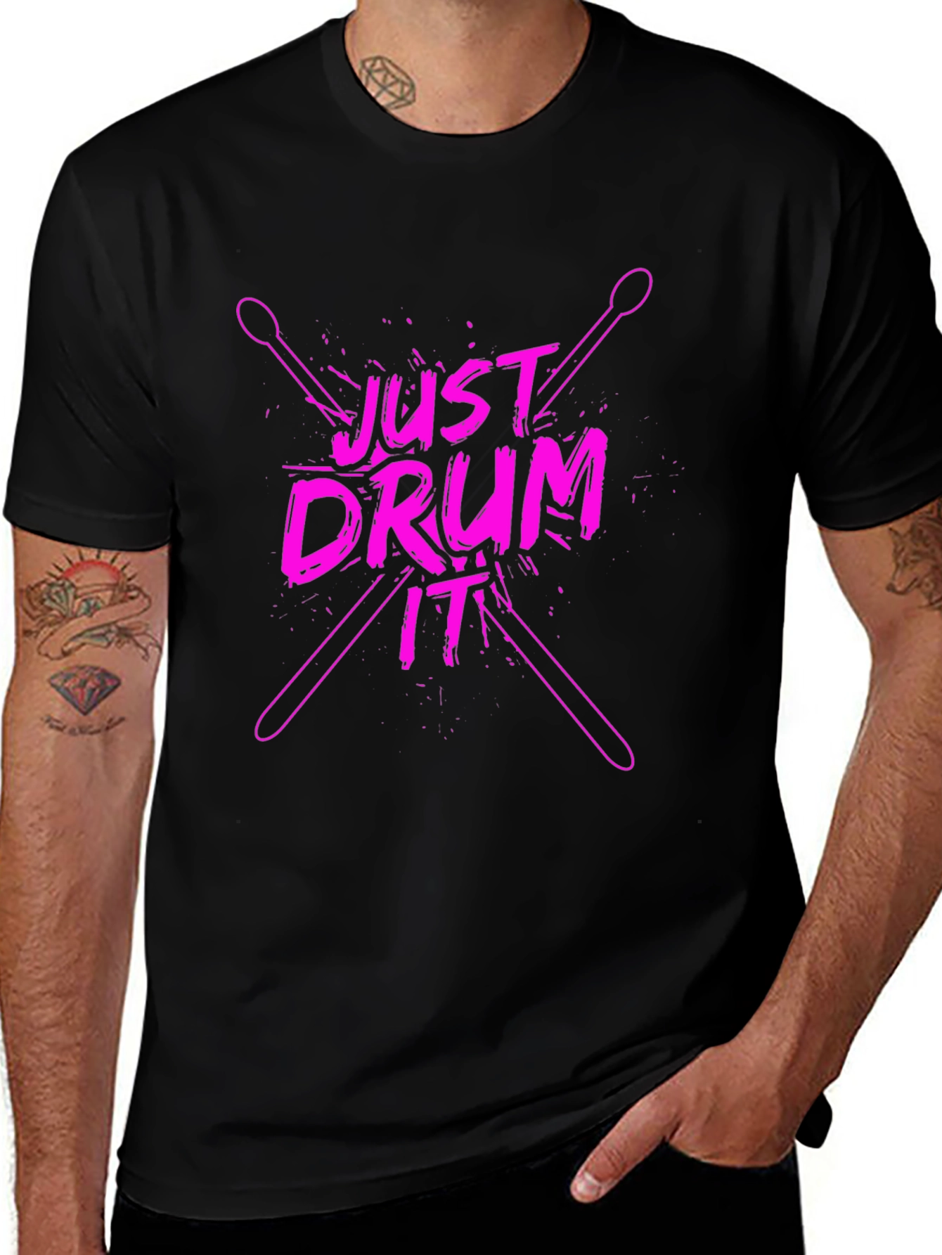 Just Drum It T-Shirt - Black Pink Graphic Tee