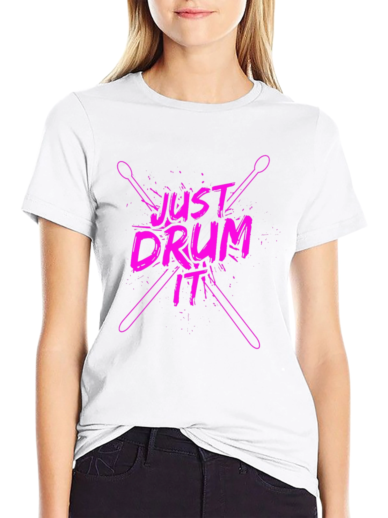 Just Drum It T-Shirt - Black Pink Graphic Tee