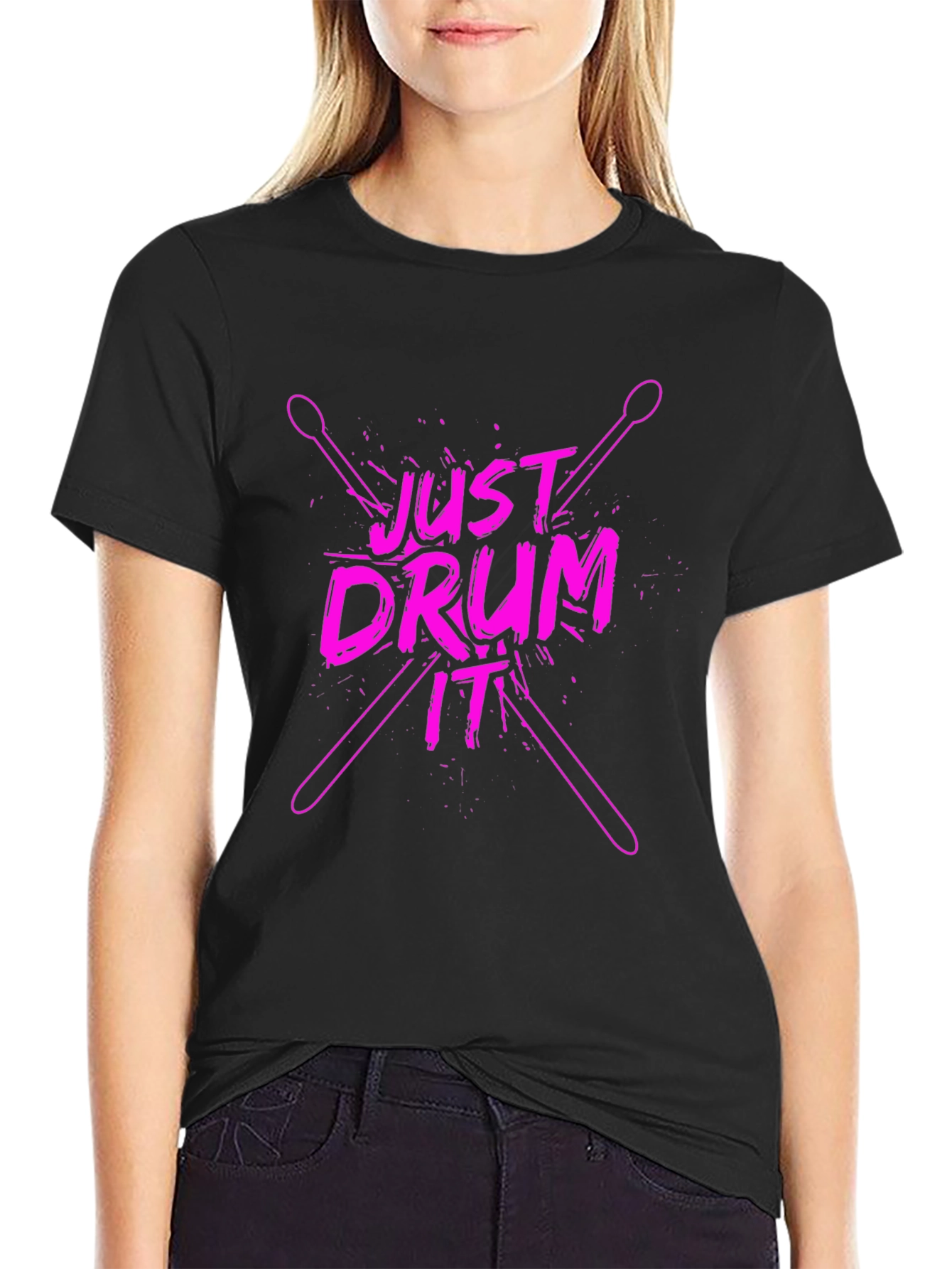 Just Drum It T-Shirt - Black Pink Graphic Tee