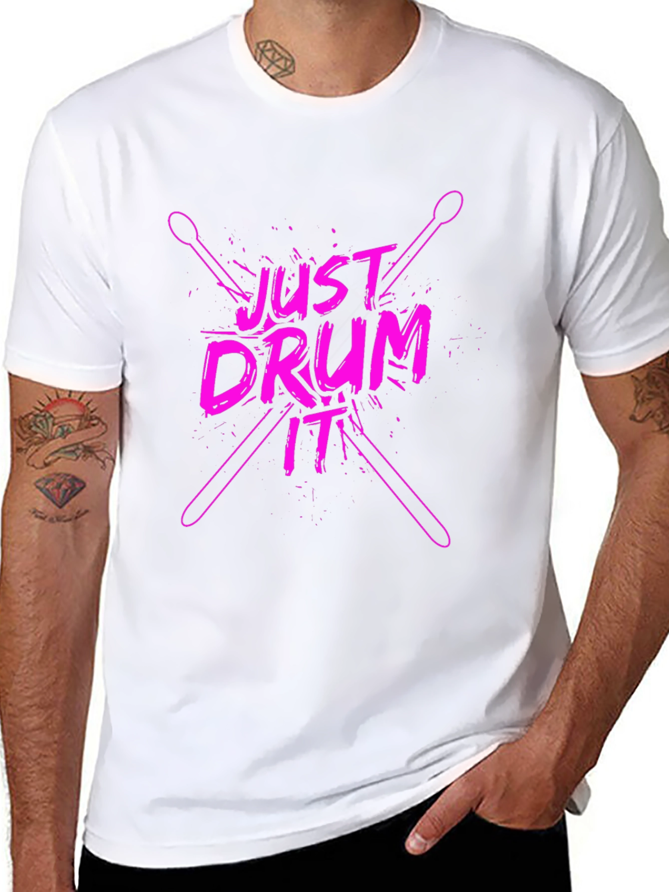 Just Drum It T-Shirt - Black Pink Graphic Tee