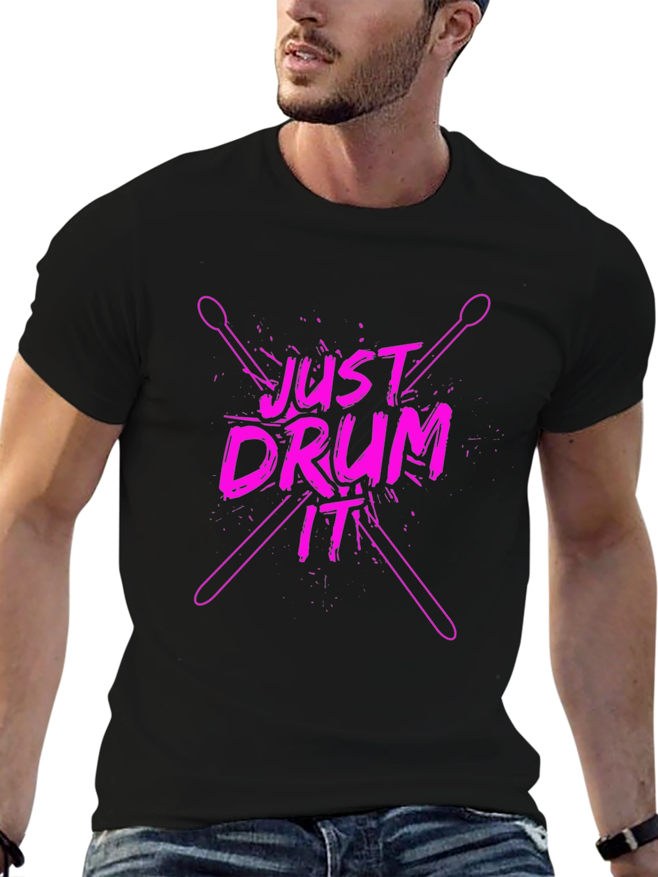 Just Drum It T-Shirt - Black Pink Graphic Tee