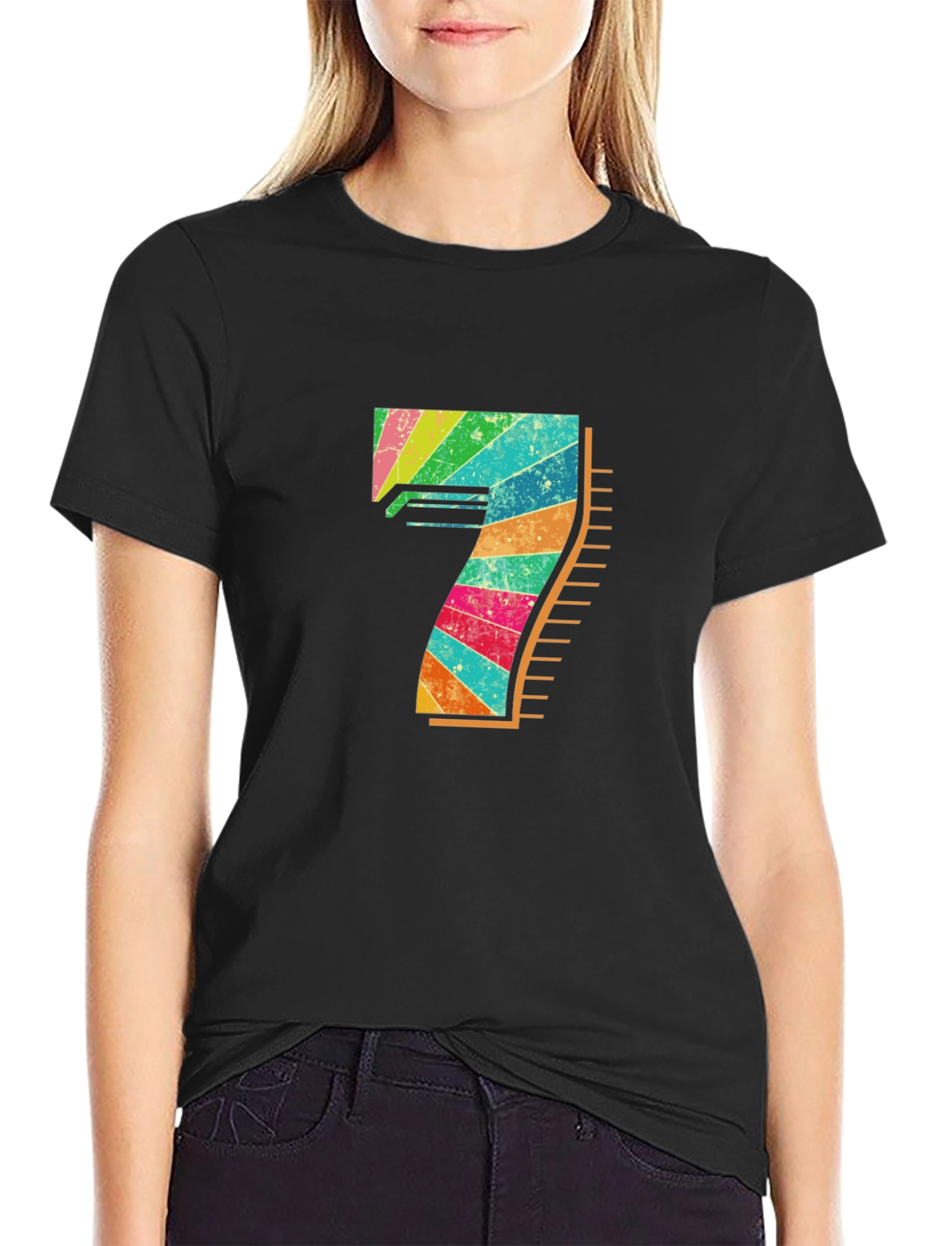 Retro Rainbow Number 7 Graphic Tee