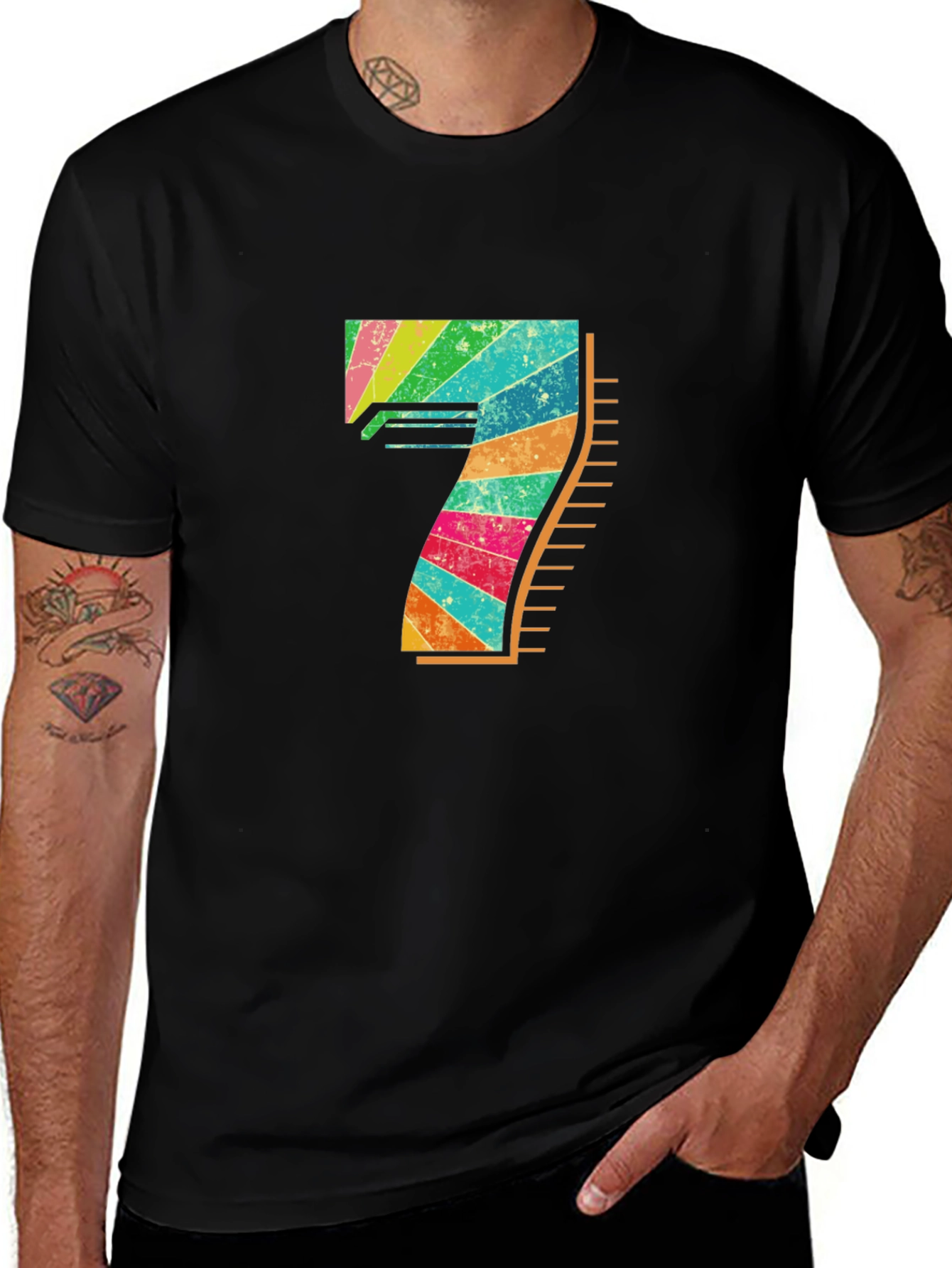 Retro Rainbow Number 7 Graphic Tee