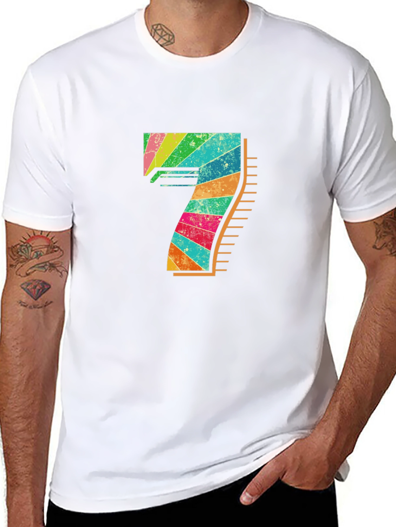 Retro Rainbow Number 7 Graphic Tee
