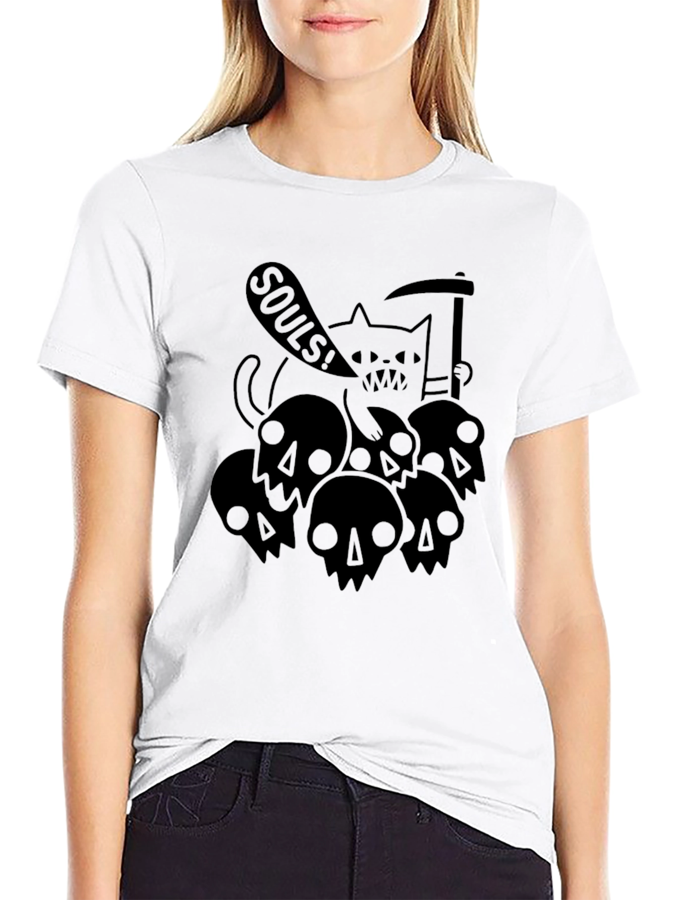 Grim Reaper Cat Souls T-Shirt - Black