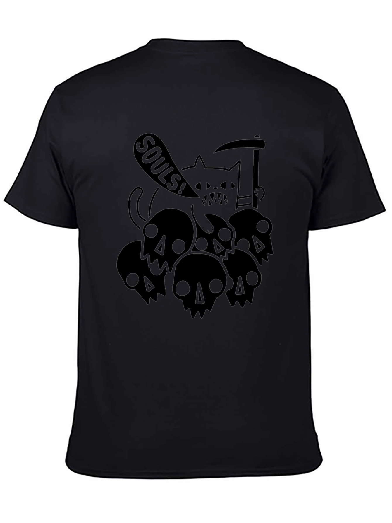 Grim Reaper Cat Souls T-Shirt - Black