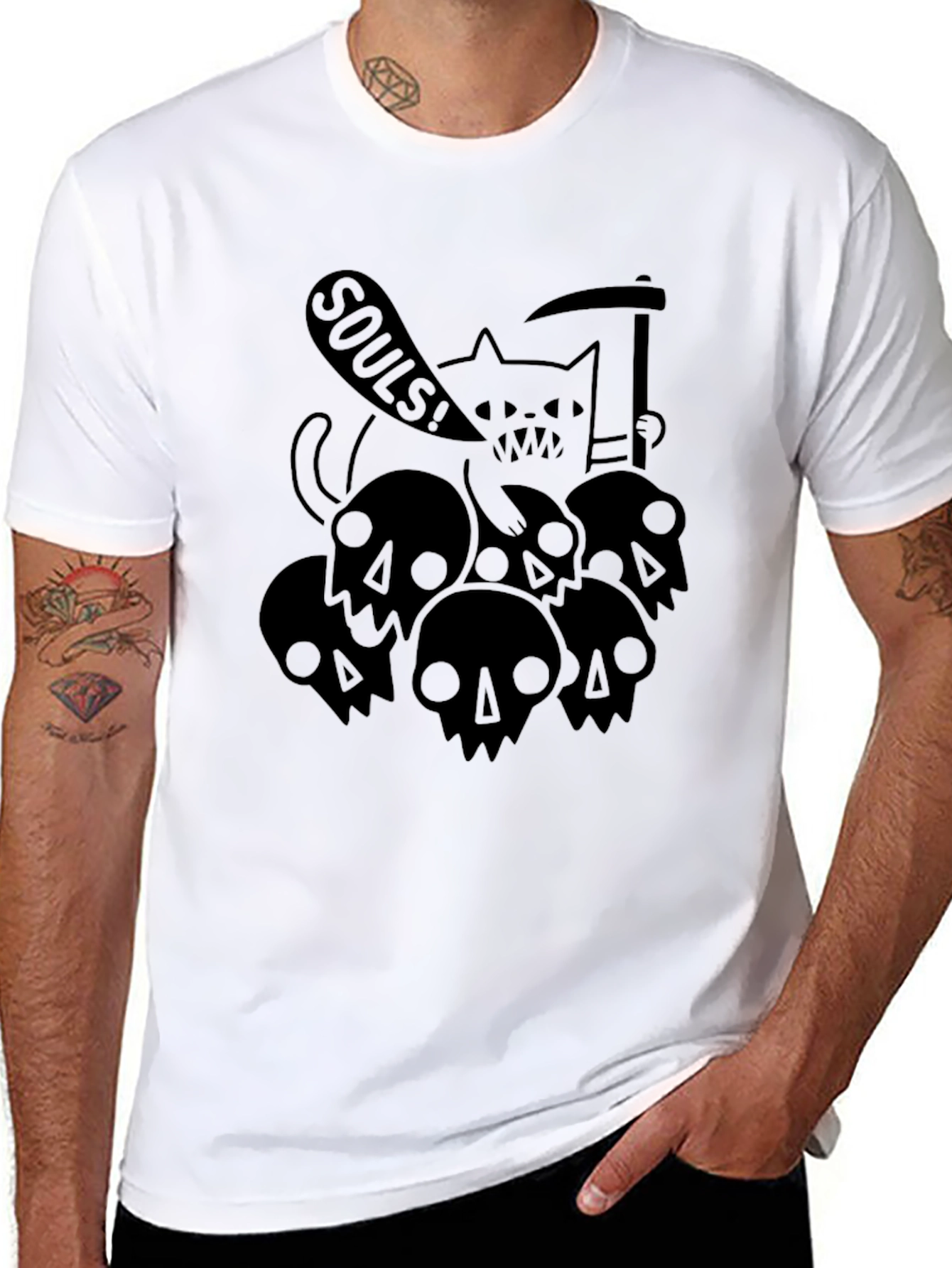 Grim Reaper Cat Souls T-Shirt - Black