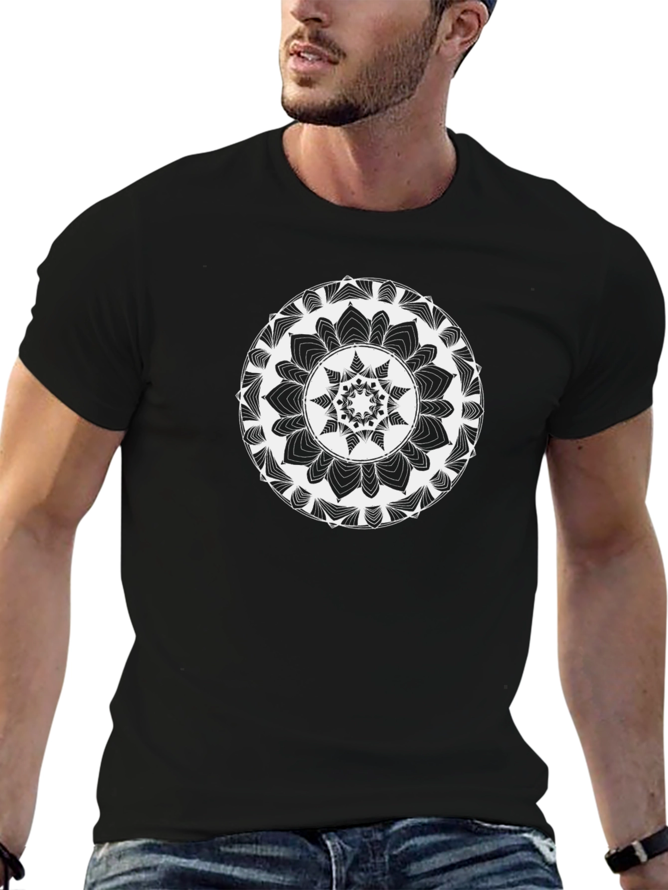 Black Tee with Mandala Design
