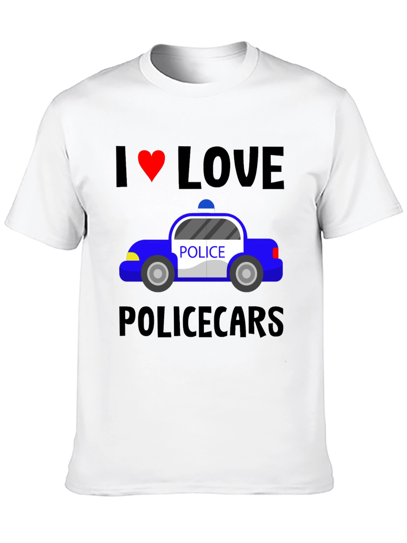 I Love Police Cars Black T-Shirt